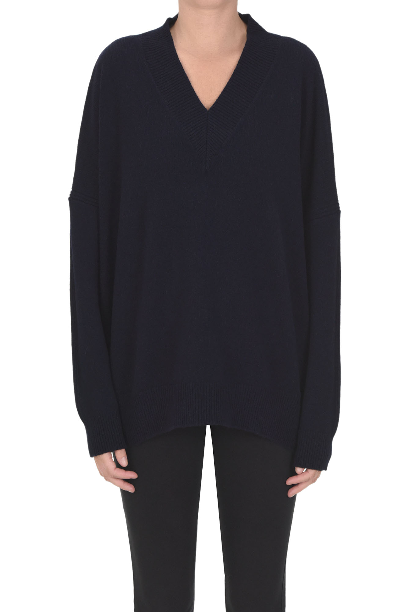Aragona Oversized Cashmere Pullover In Navy Blue