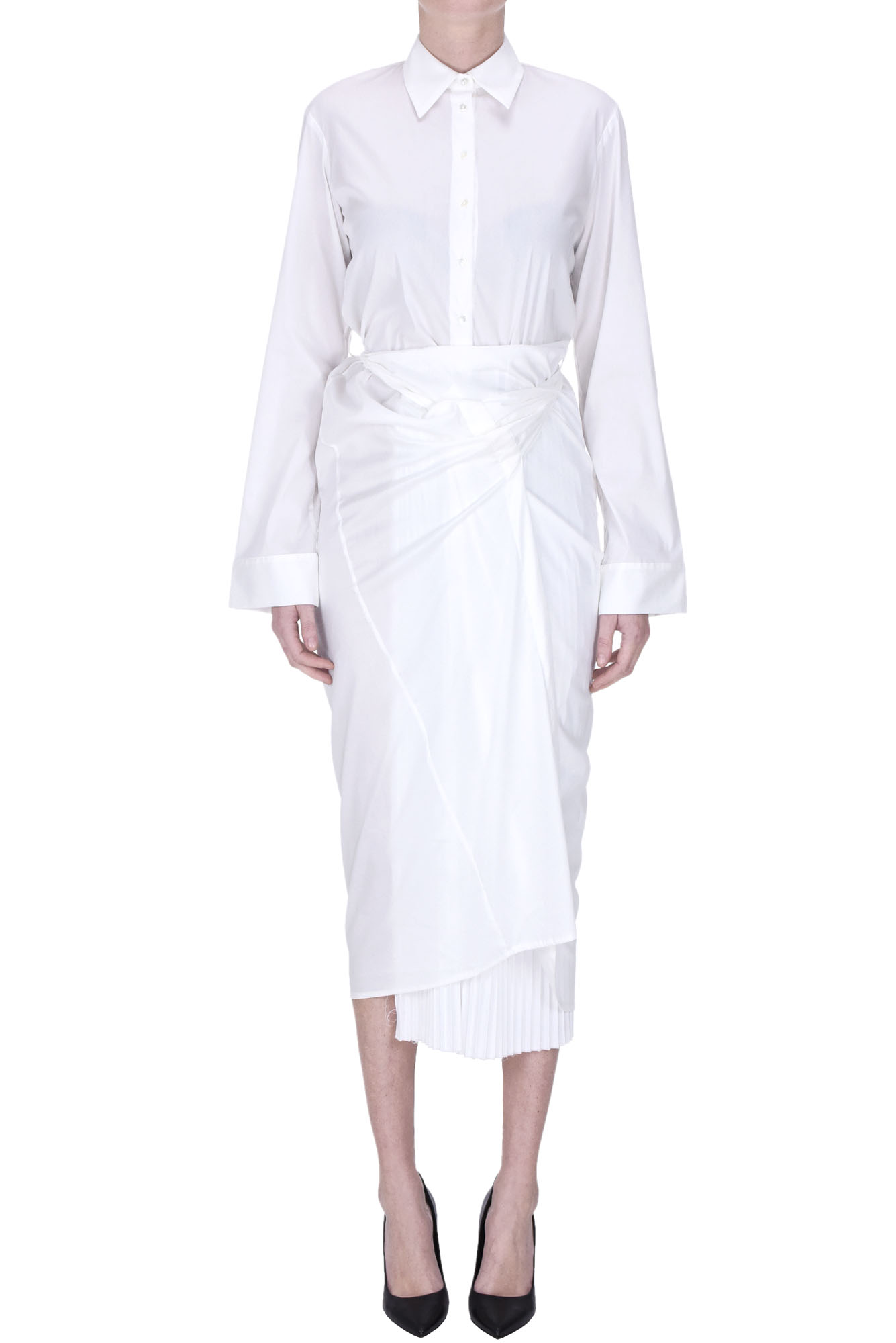 Shop Malloni Wrap Shirt Dress In White