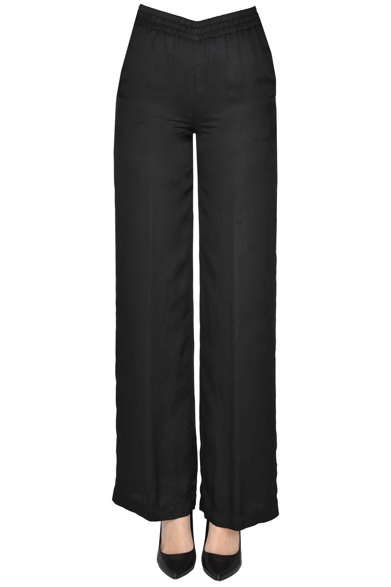 Aspesi Viscose Satin Trousers In Black
