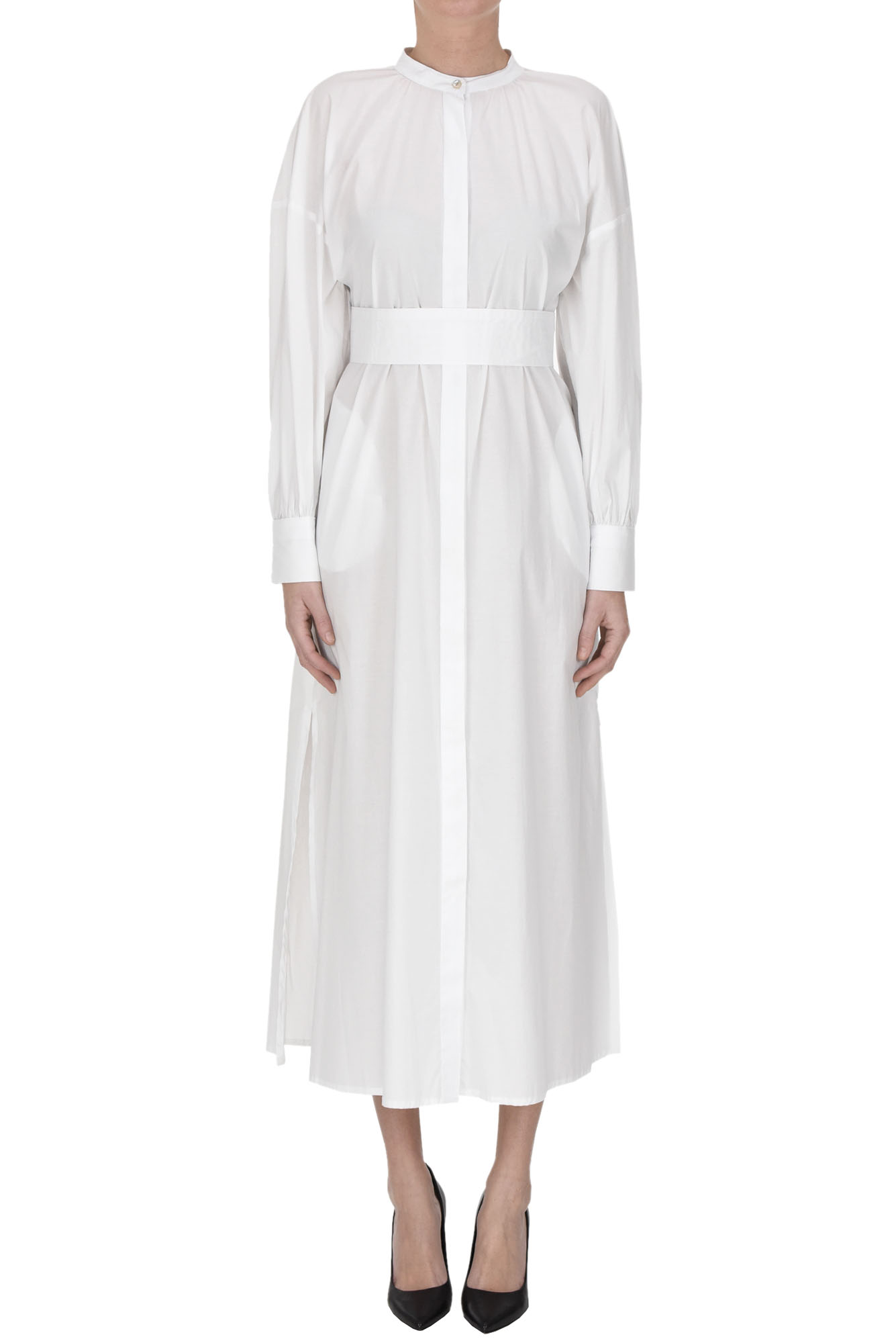 Shop Alpha Studio Cotton Shirt Dress In White