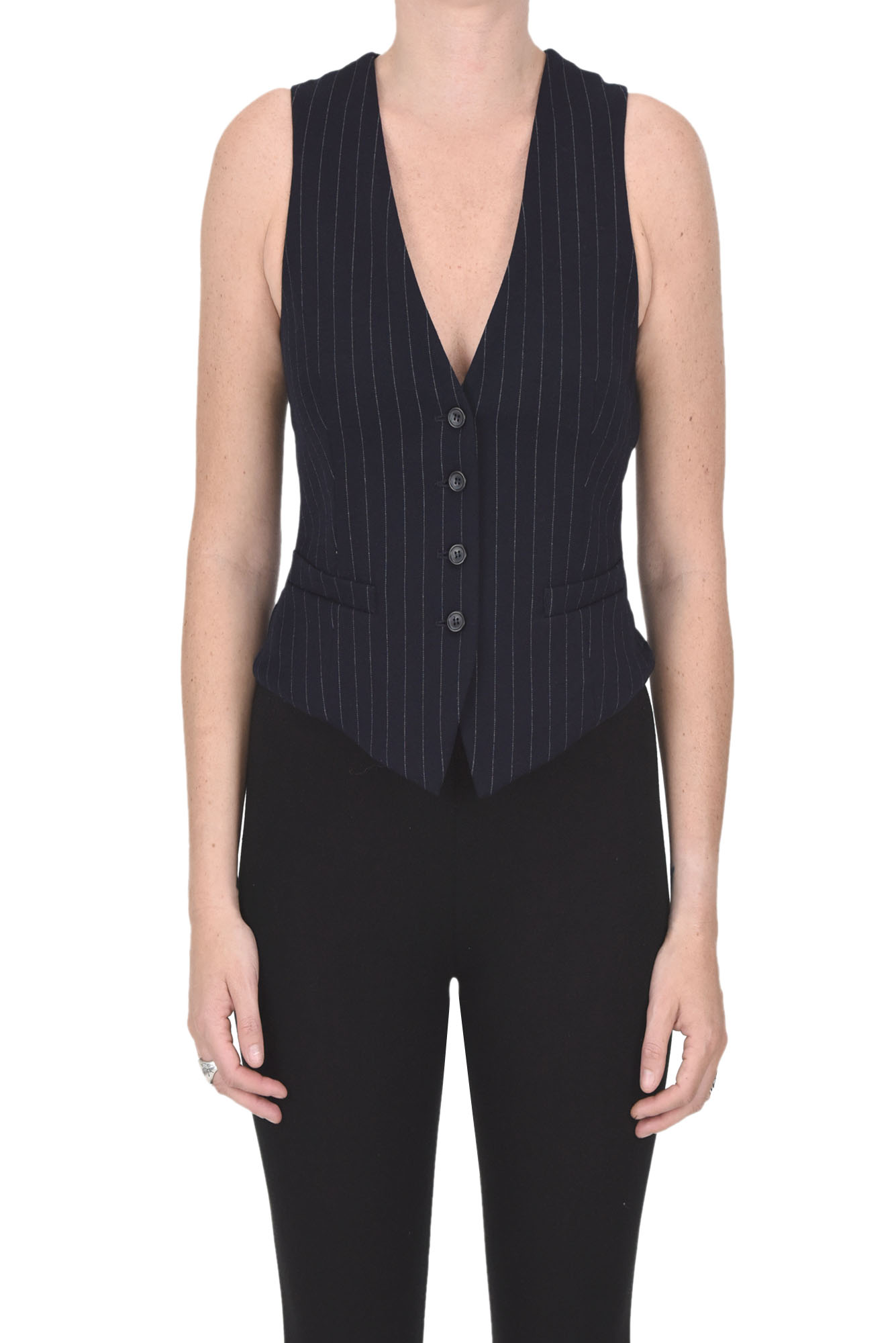 Shop Max Mara Divo Pinstriped Gilet In Navy Blue