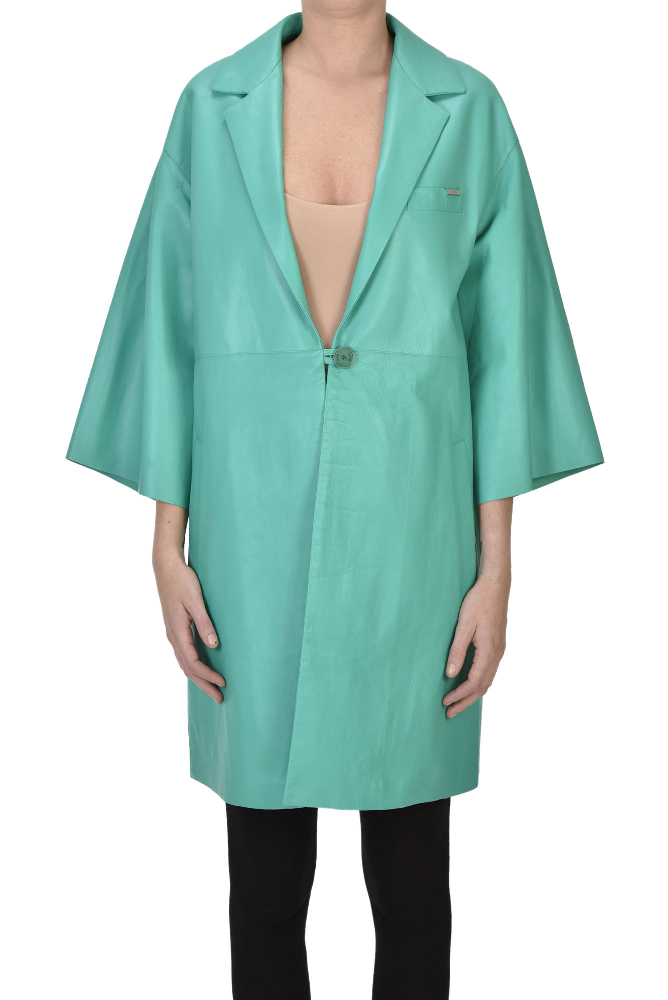 Drome Leather Coat In Emerald Green