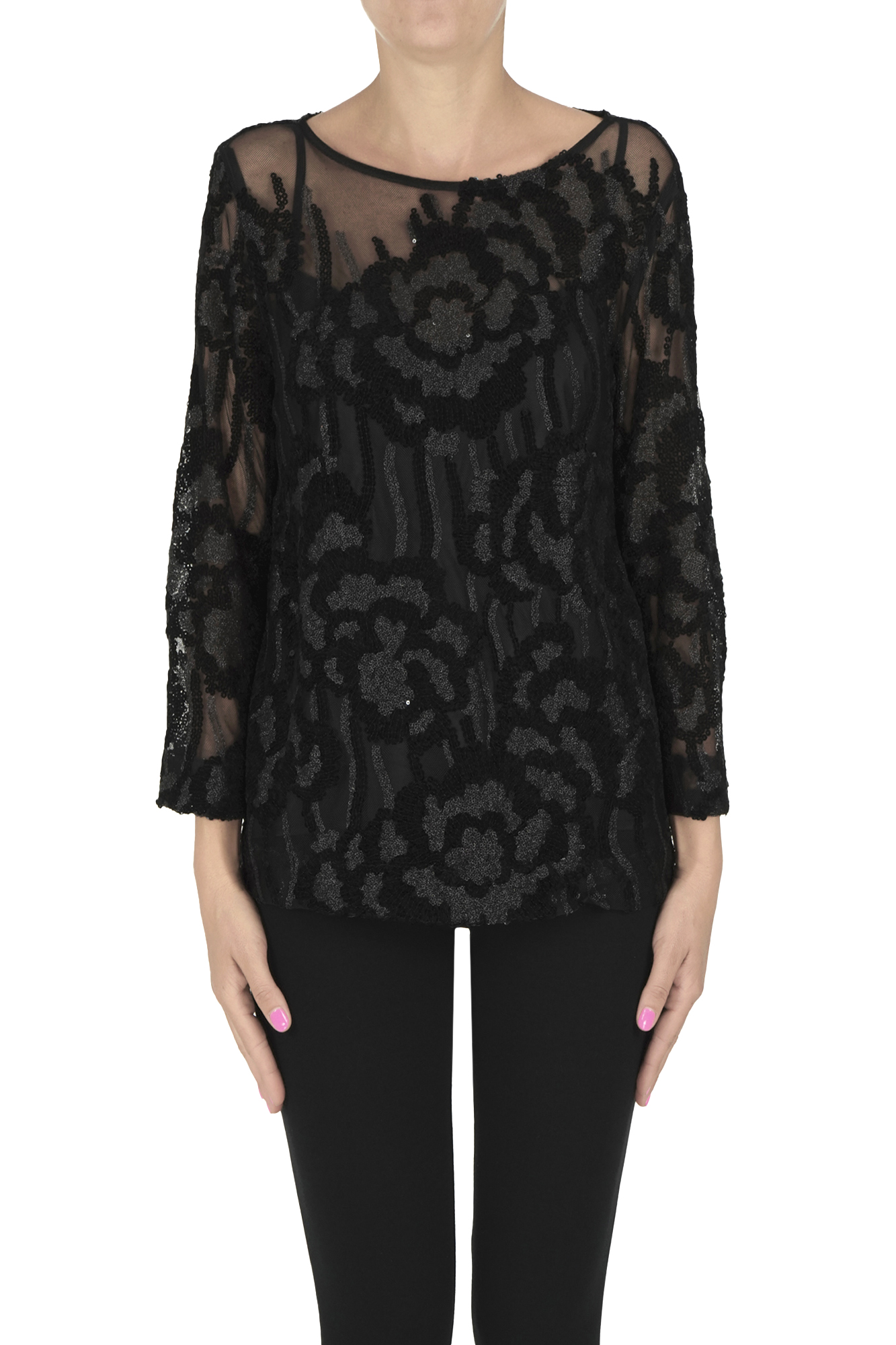 Clips Sequined Tulle Blouse In Black