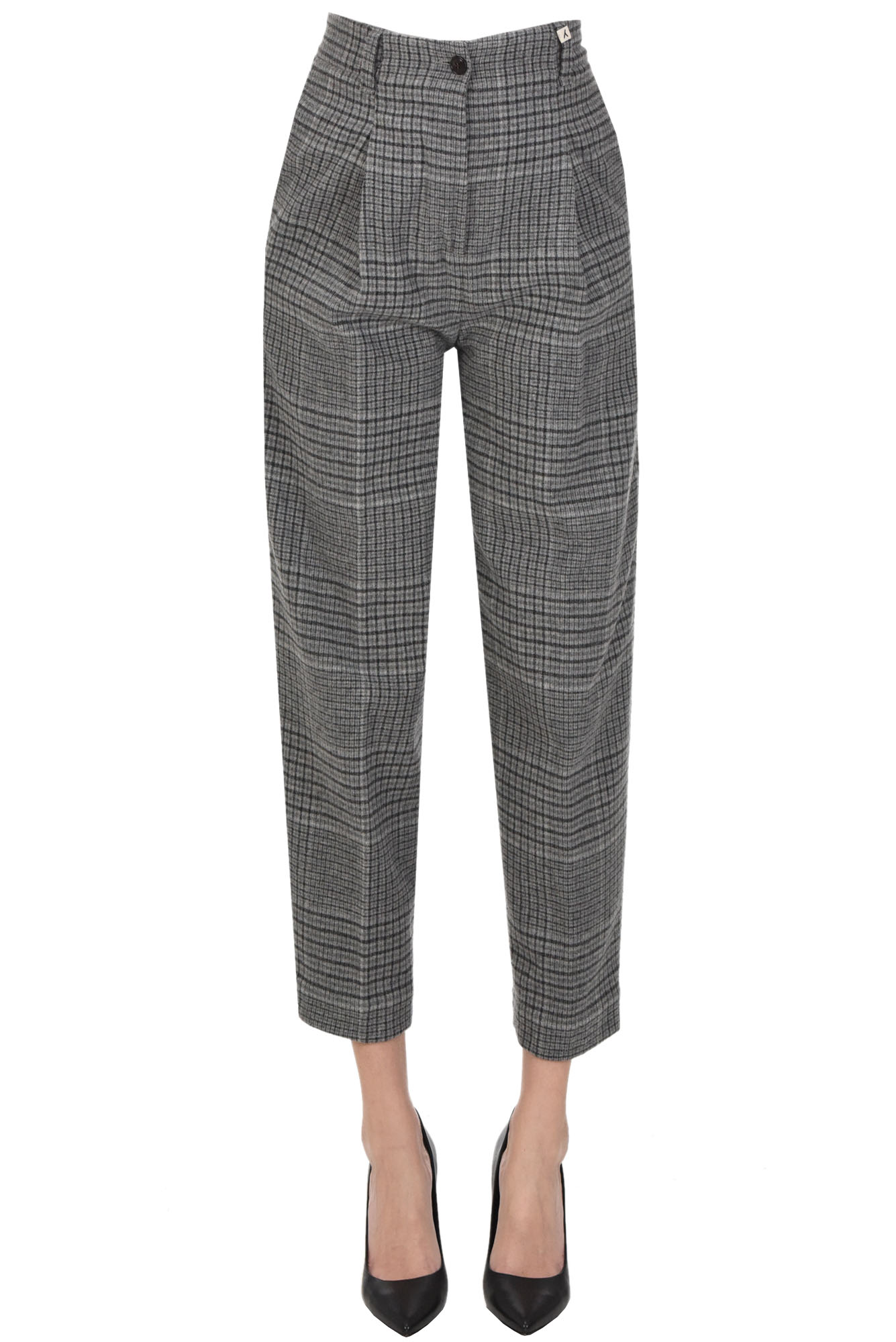 Myths Prince Of Wales Print Cloth Trousers In Grey