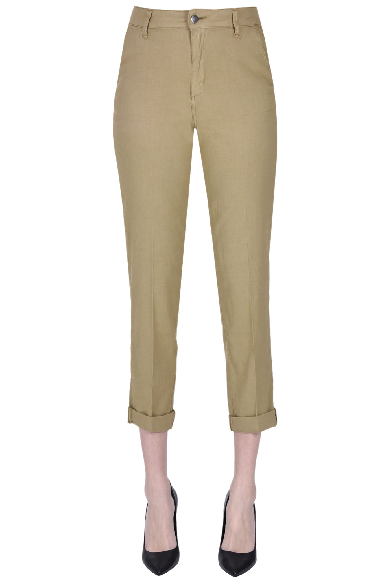 Shop Cigala's Linen And Cotton Chino Trousers In Camel