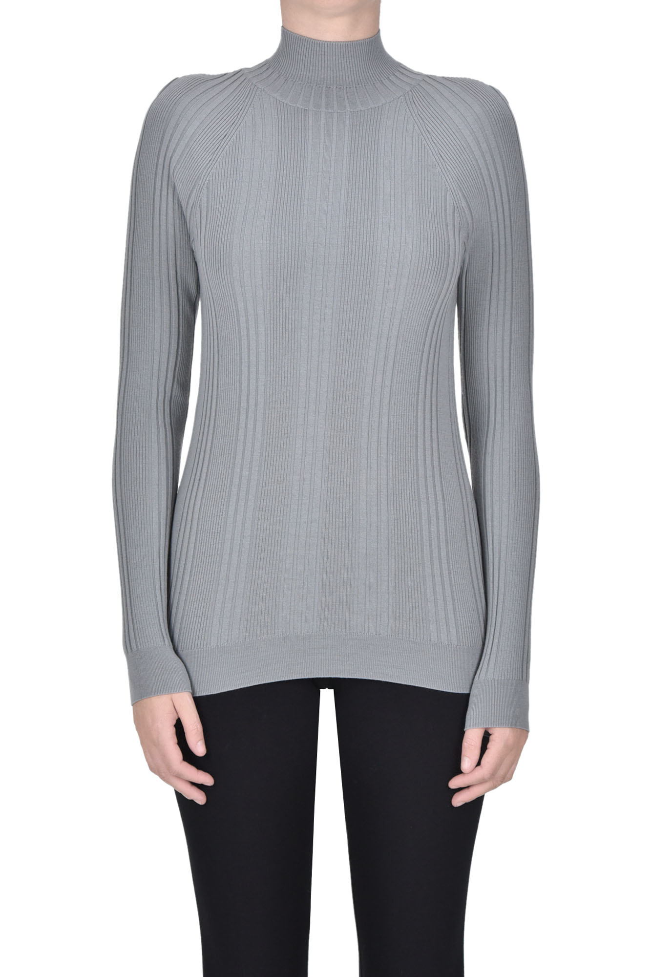Alberta Ferretti Ribbed Knit Pullover In Gray