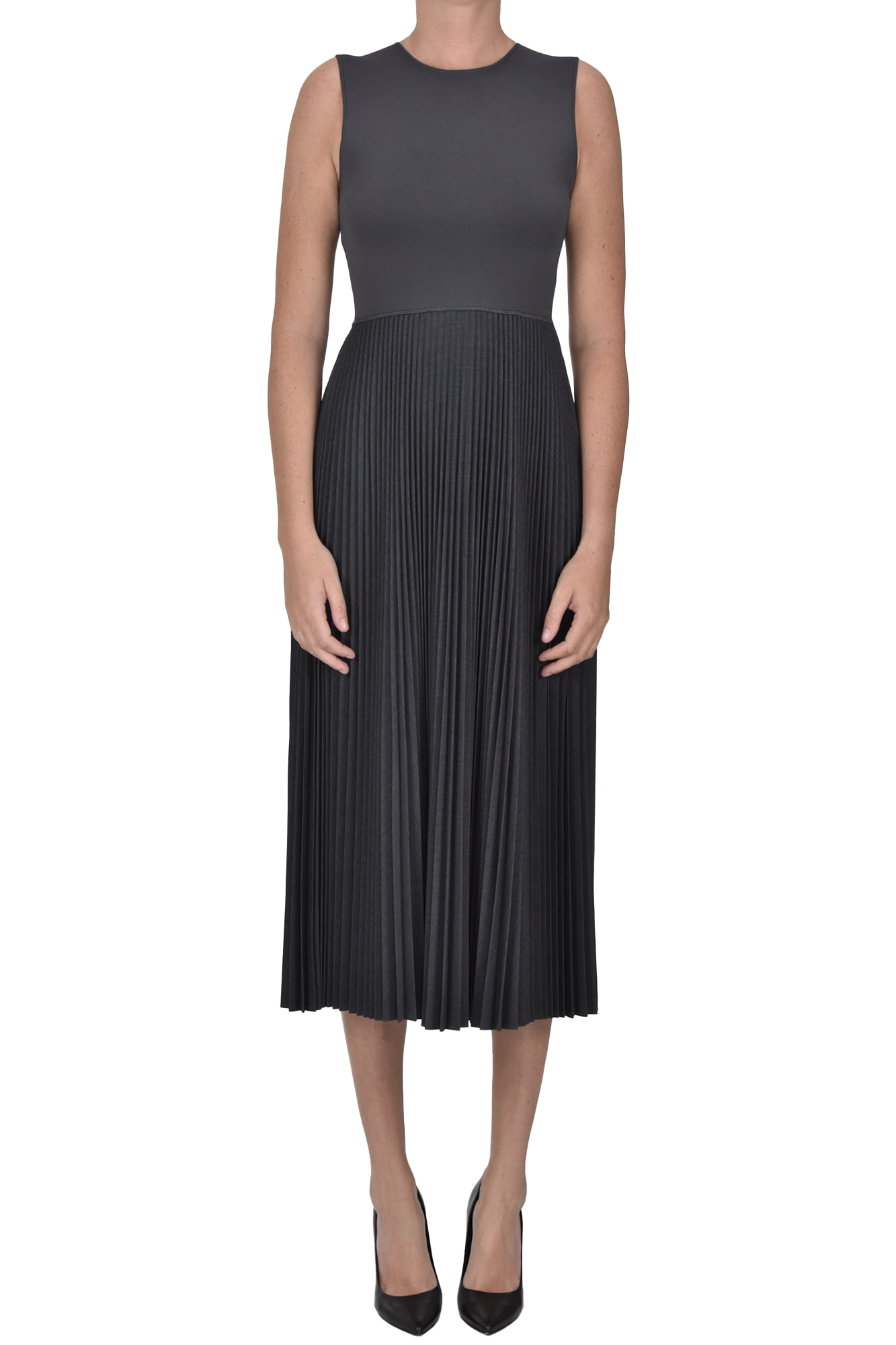Theory Pleated Skirt Dress In Gray