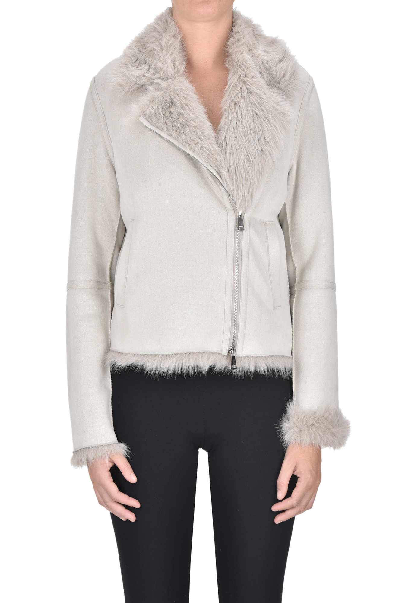 Betta Corradi Biker Style Eco-suede Jacket In Grey