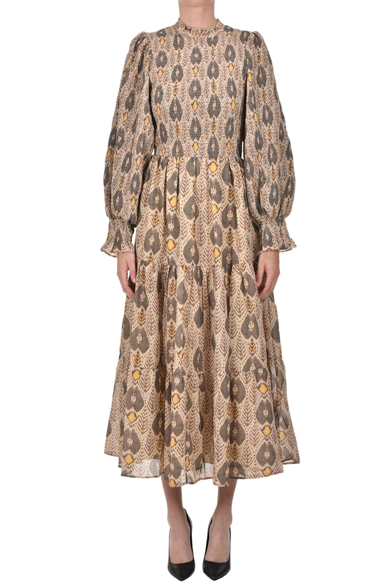 Shop Antik Batik Animal Long Dress In Dove-grey