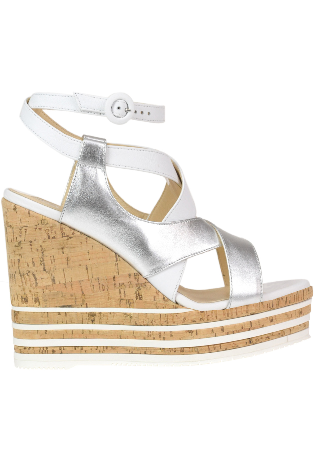 Hogan Leather Wedge Sandals In White