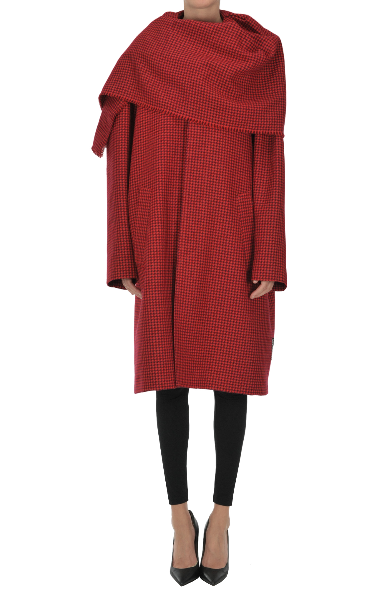 Shop Balenciaga Houndstooth Print Coat In Fire Red