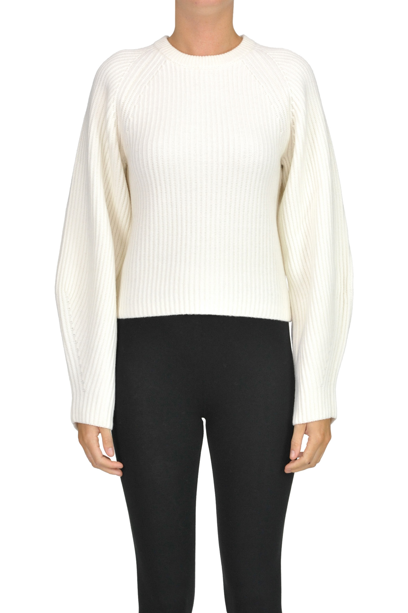 Theory Cropped Ribbed Knit Pullover In Ivory