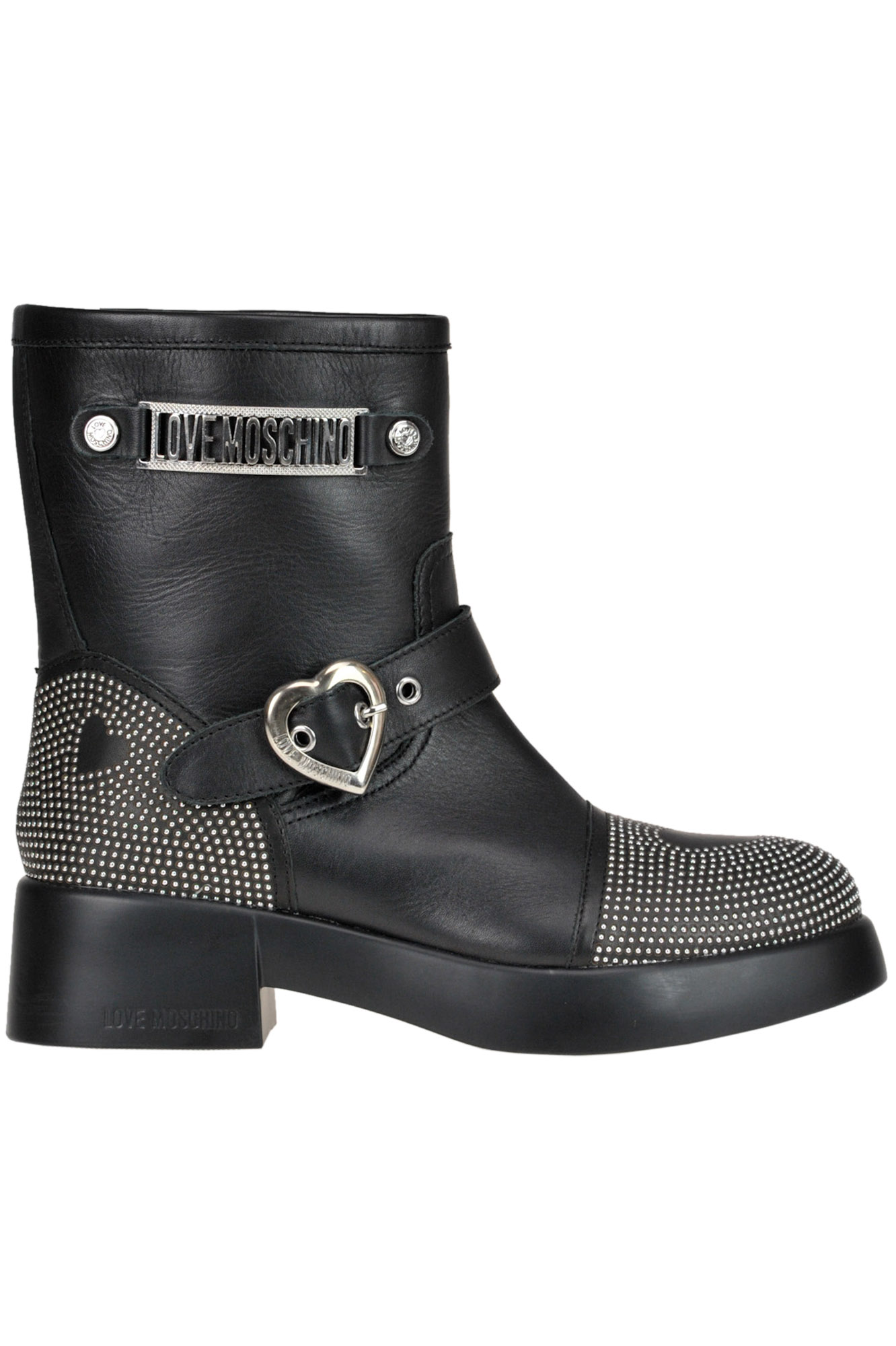Love Moschino Studded Leather Biker Boots In Black
