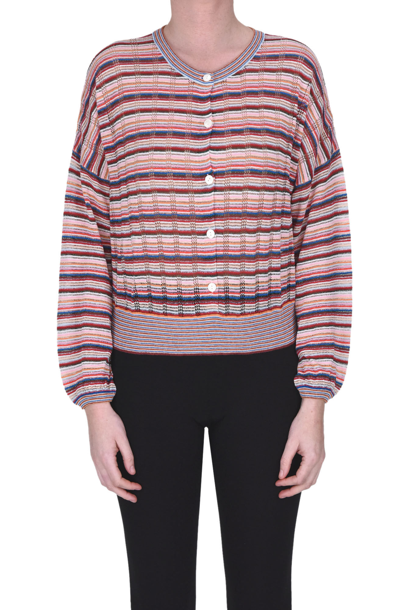Shop Bellerose Textured Striped Knit Cardigan In Multicoloured