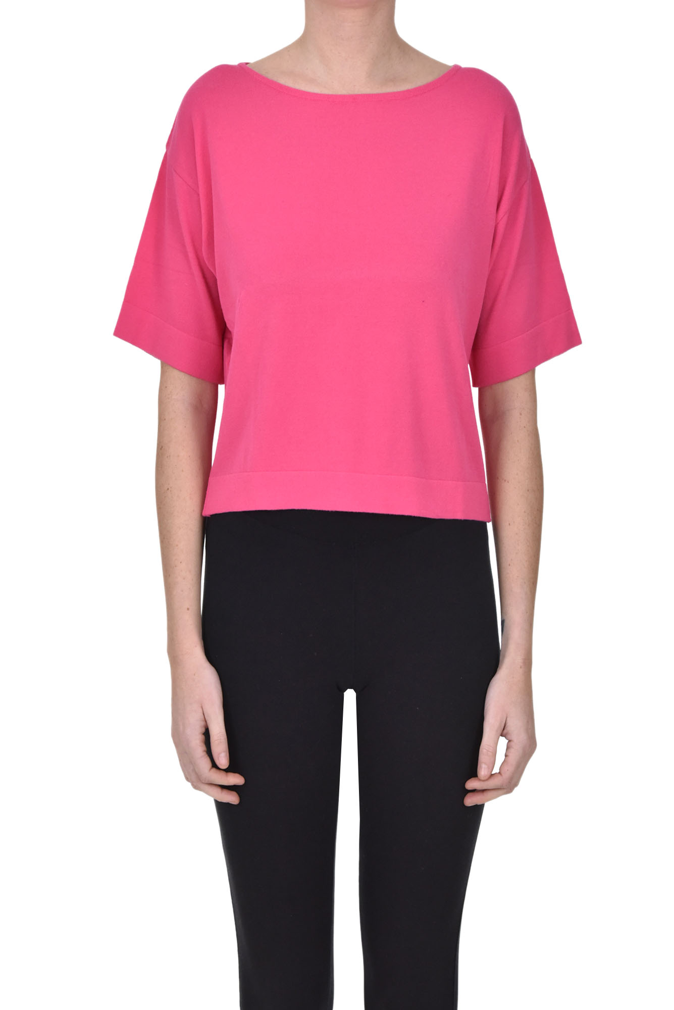 Base Milano Short Sleeves Pullover In Fuxia
