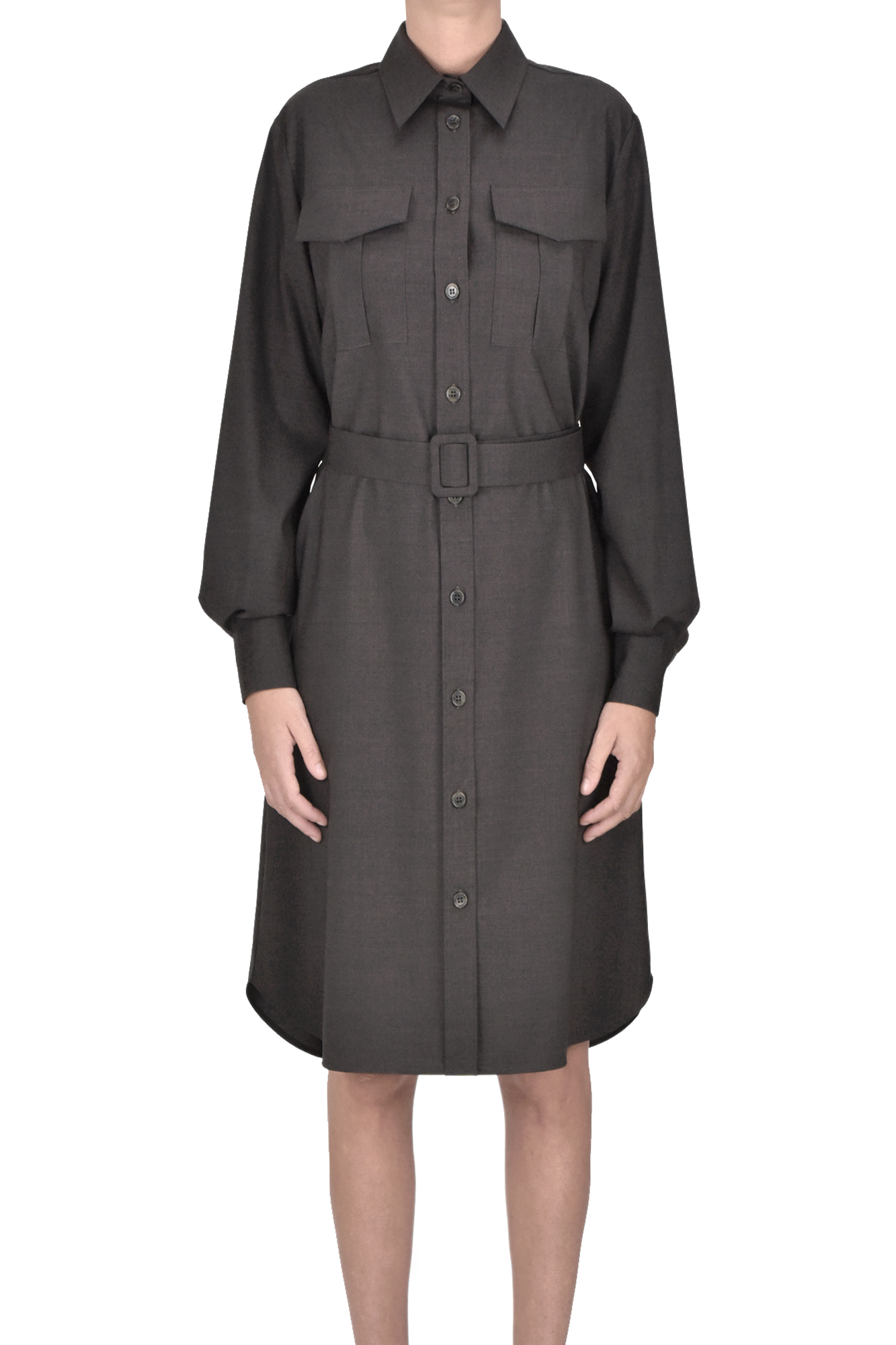 P.a.r.o.s.h Wool Shirt Dress In Gray