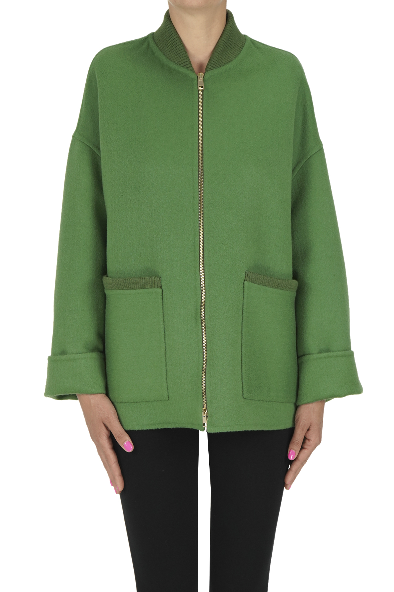 Lorena Antoniazzi Wool And Angora Cloth Jacket In Green