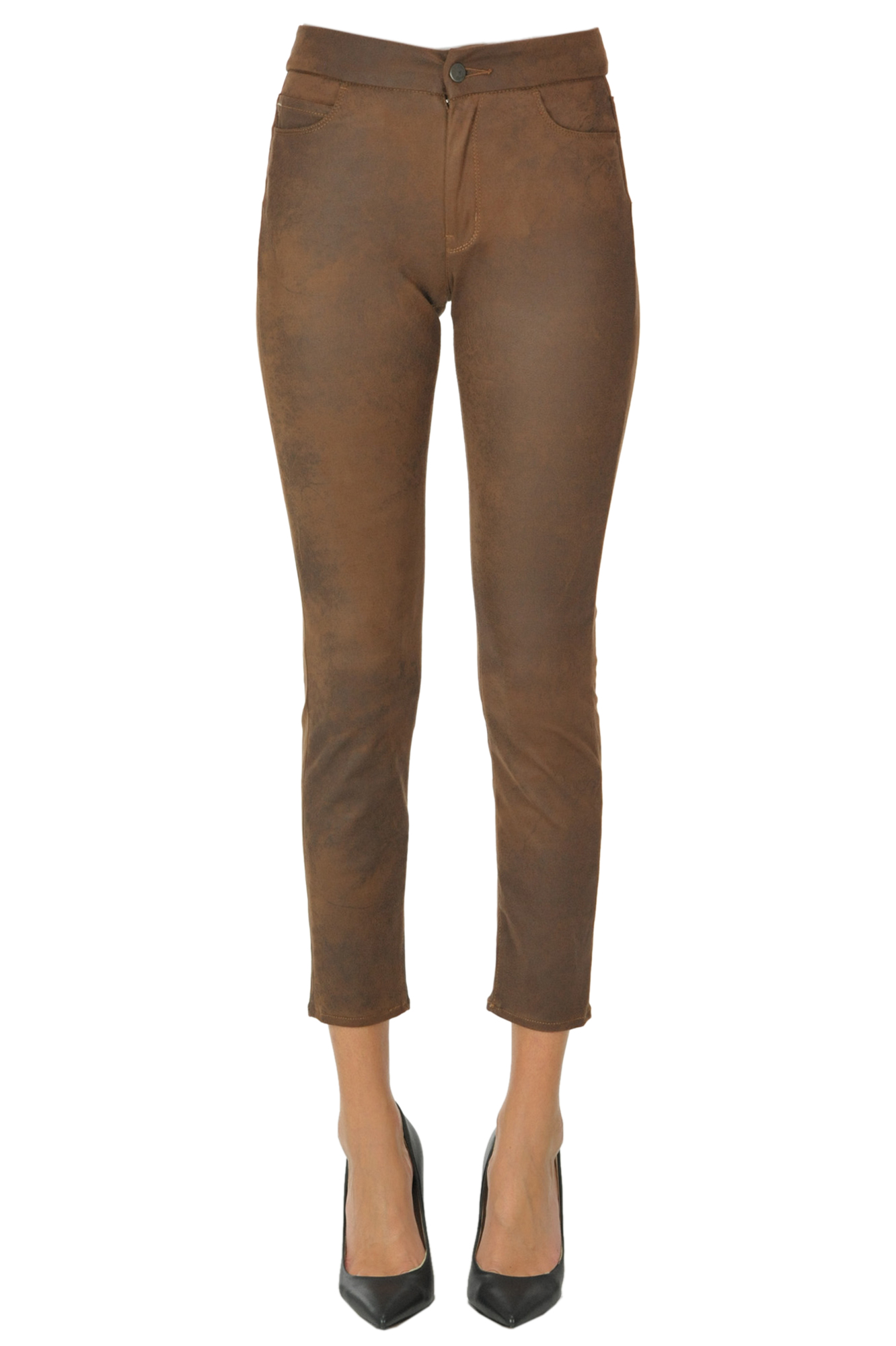 Shop Atelier Cigala's Suede Effect Skinny Trousers In Brown