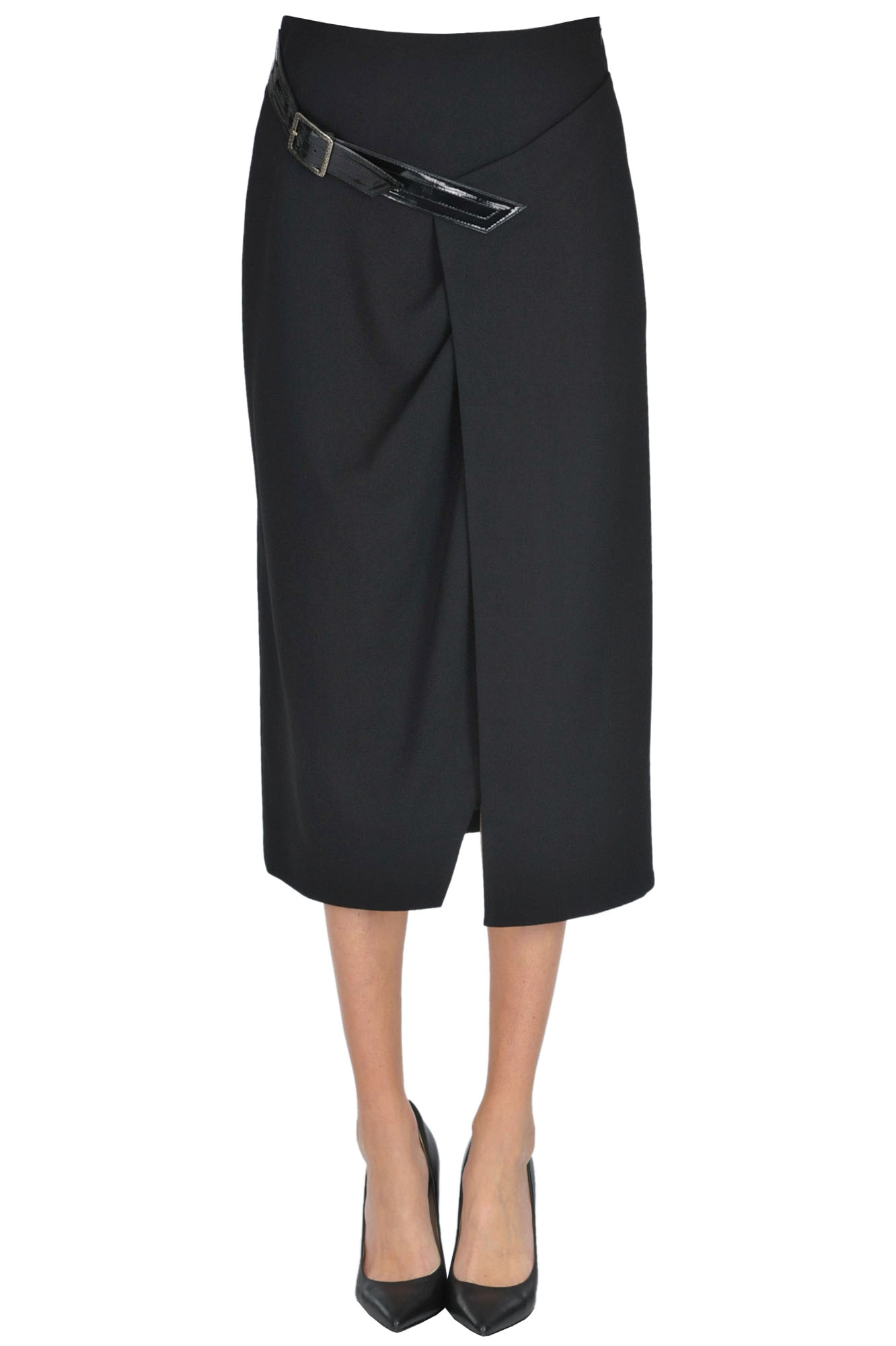 Givenchy Wraparound Wool Skirt In Black
