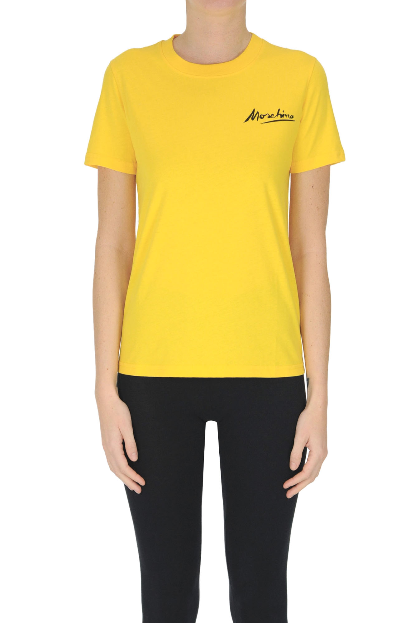 Moschino Couture Designer Logo T-shirt In Yellow