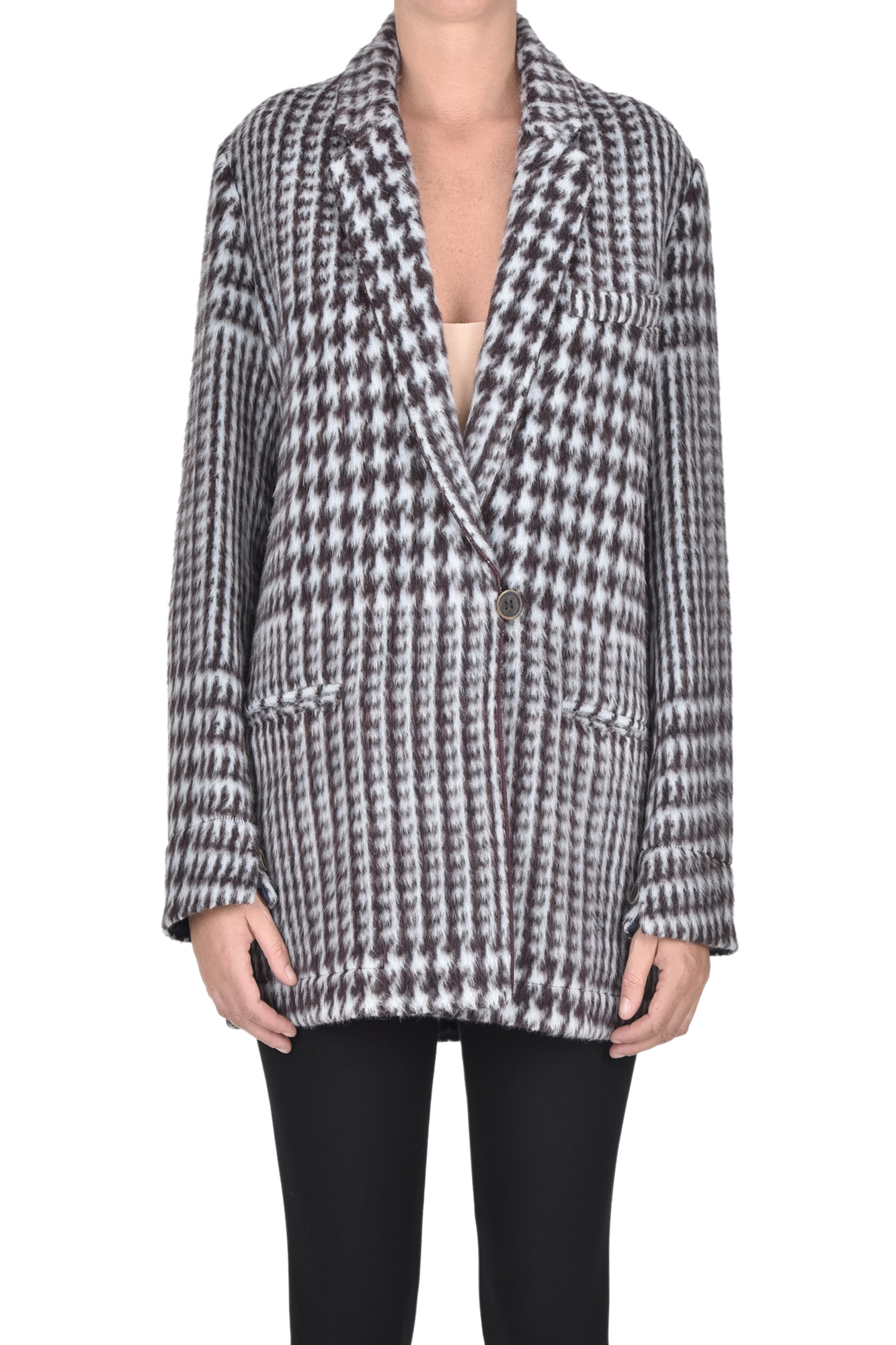 Forte Forte Maxi Houndsthooth Print Coat In Black