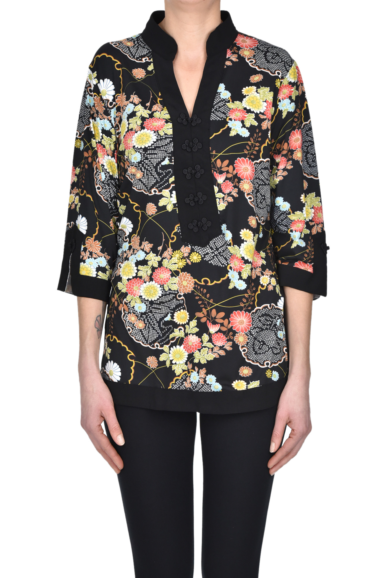 Johnny Was Oriental Style Jersey Blouse In Black