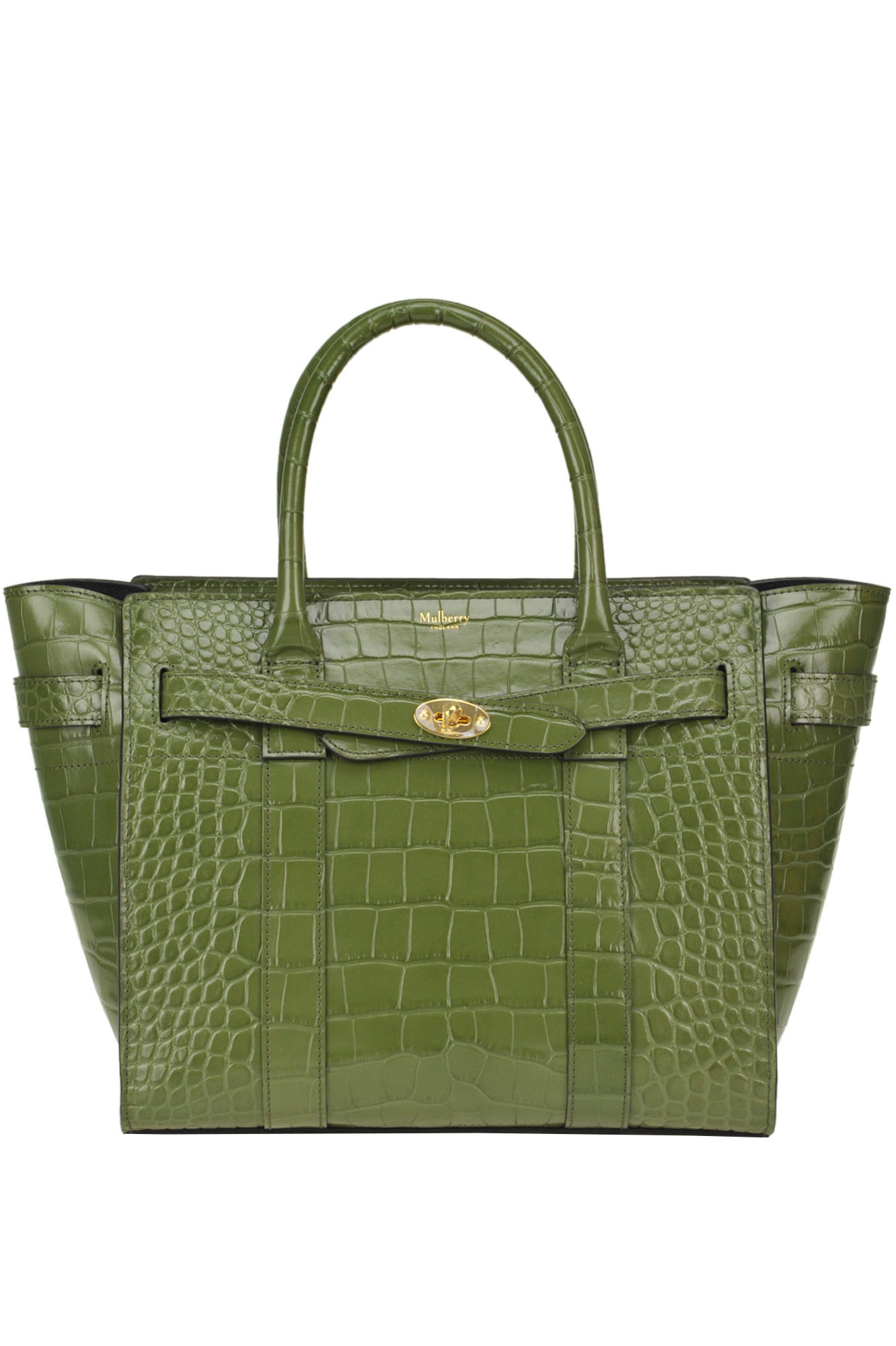 Mulberry Zipped Bayswater Shiny Croc Print In Olive Green