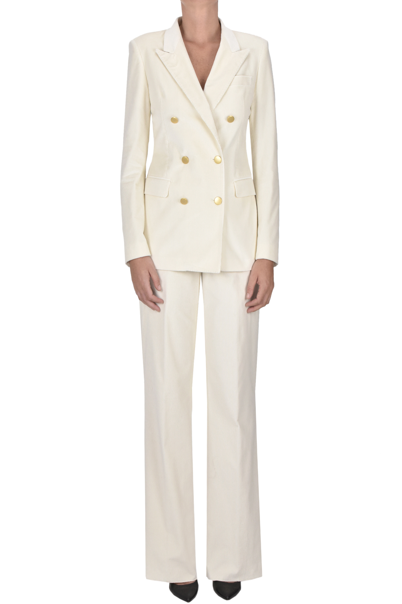 Tagliatore Corduroy Blazer And Trousers Suit In White