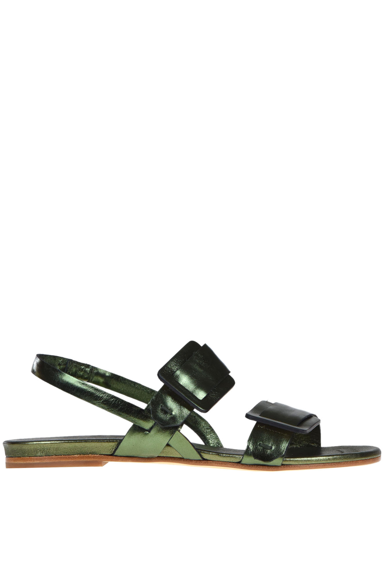 Shop Del Carlo Metallic Effect Leather Sandals In Dark Green