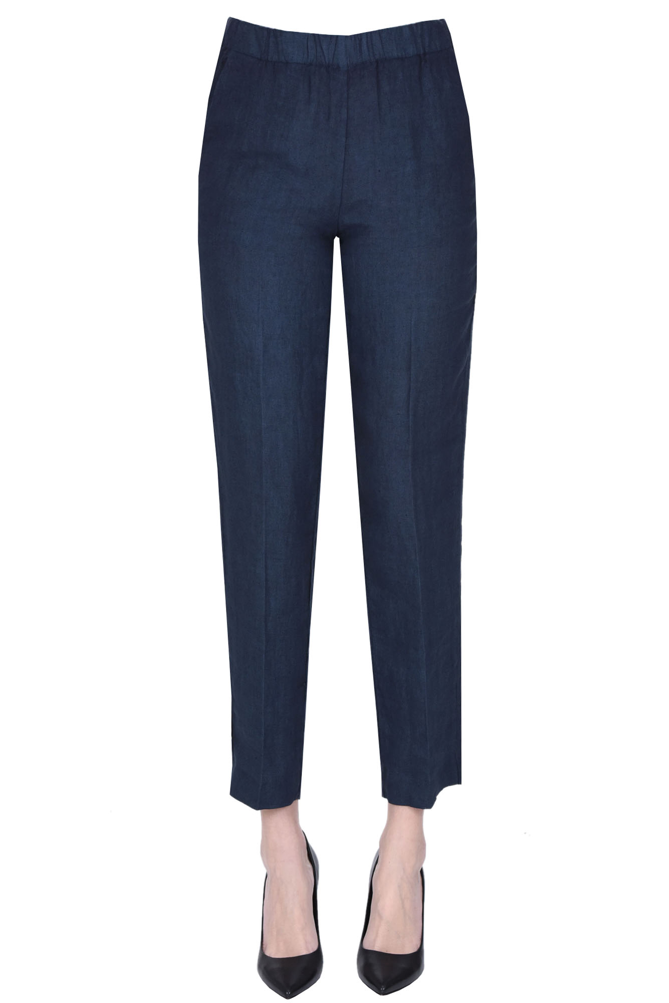Shop Kiltie Linen Trousers In Navy Blue