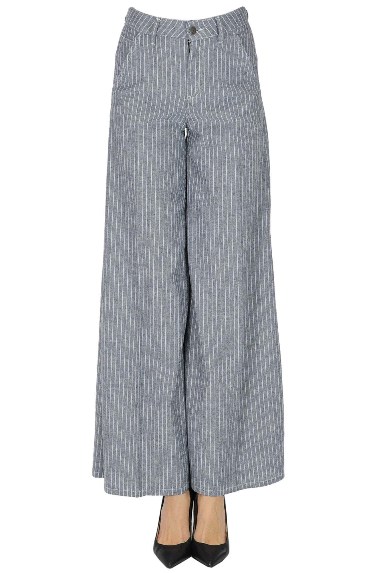 ATELIER CIGALA'S STRIPED COTTON AND LINEN TROUSERS