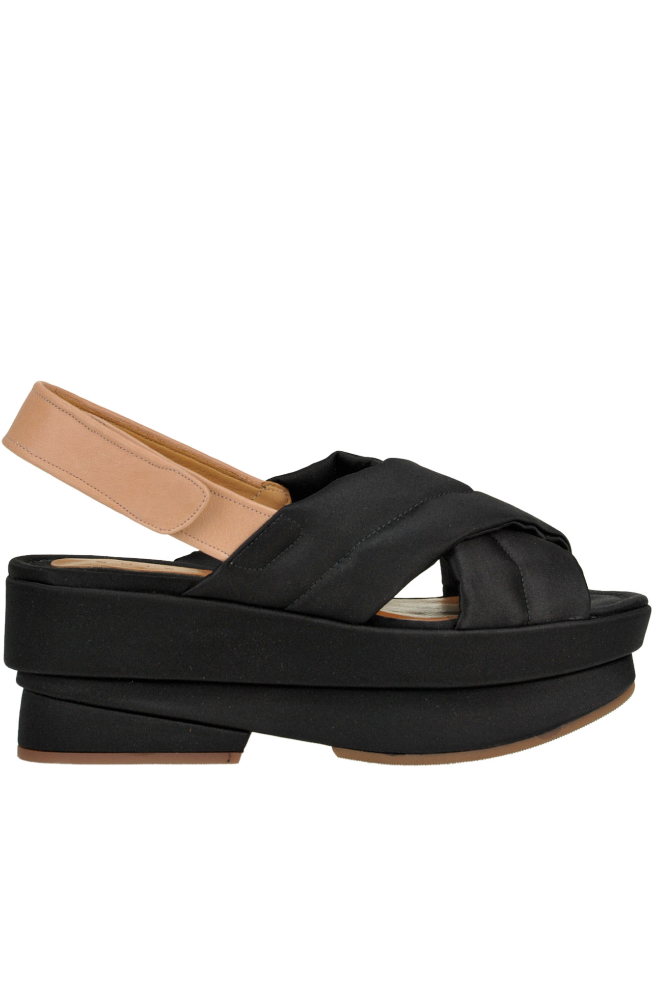 Chie Mihara Satin Wedge Sandals In Black