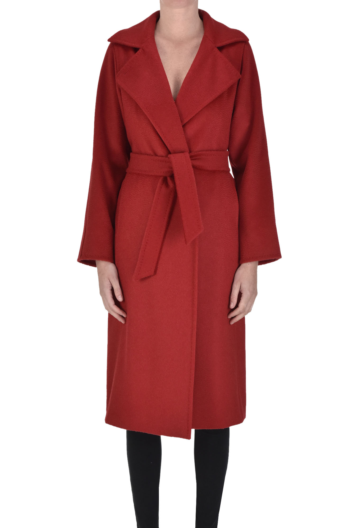 Max Mara Manuela Camel Hair Belted Wrap Coat In Red