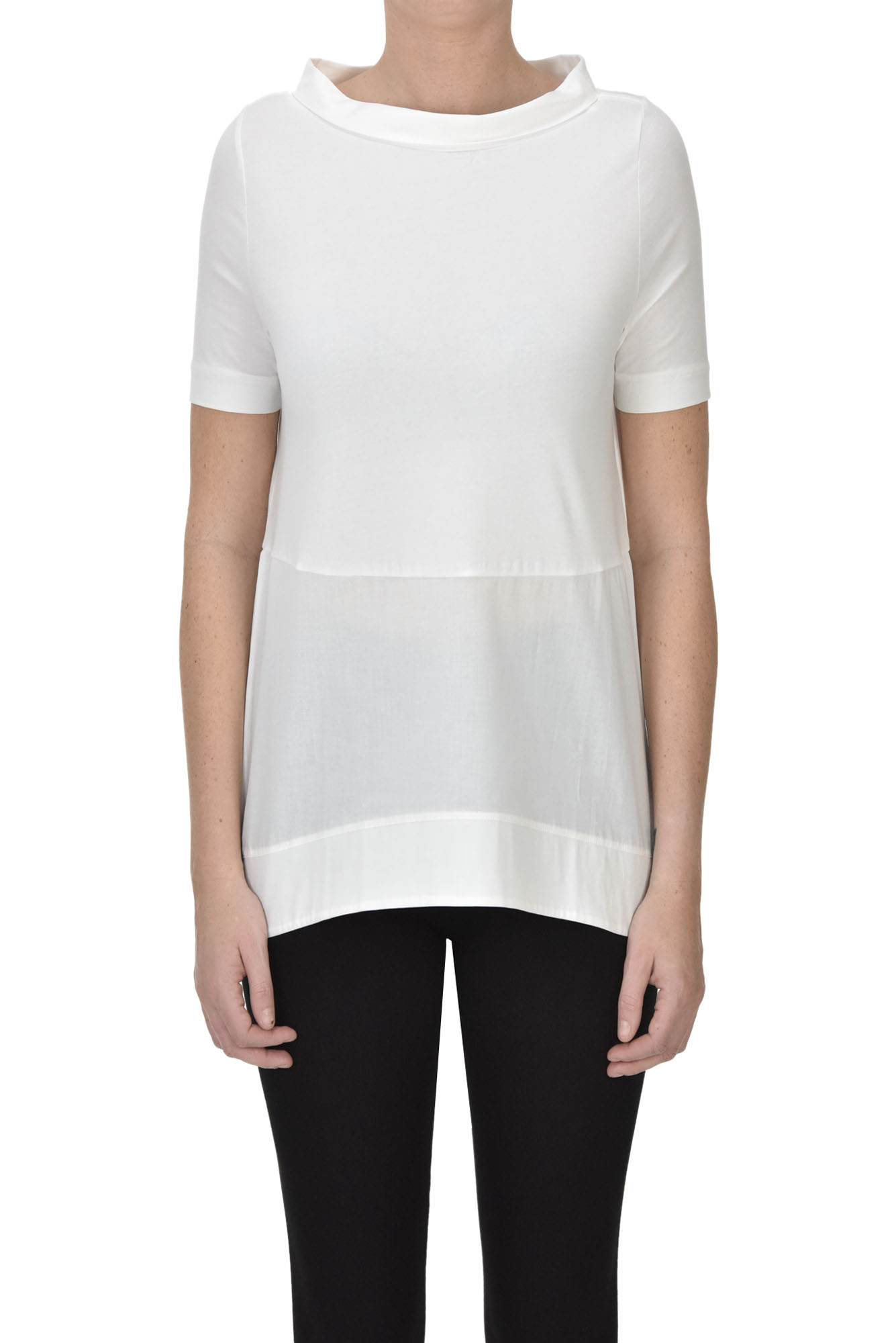 Alpha Studio Cowl Neckline T-shirt In Ivory