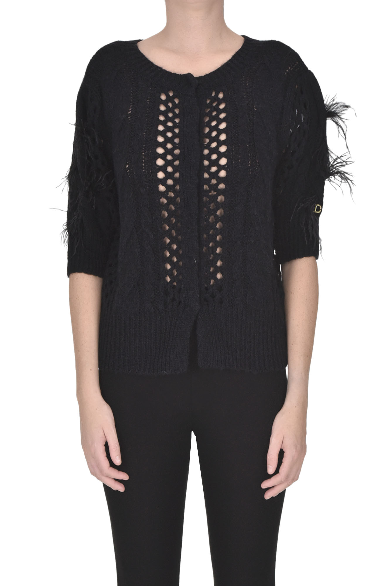 Shop Twinset Milano Openwork Knit Cardigan In Black