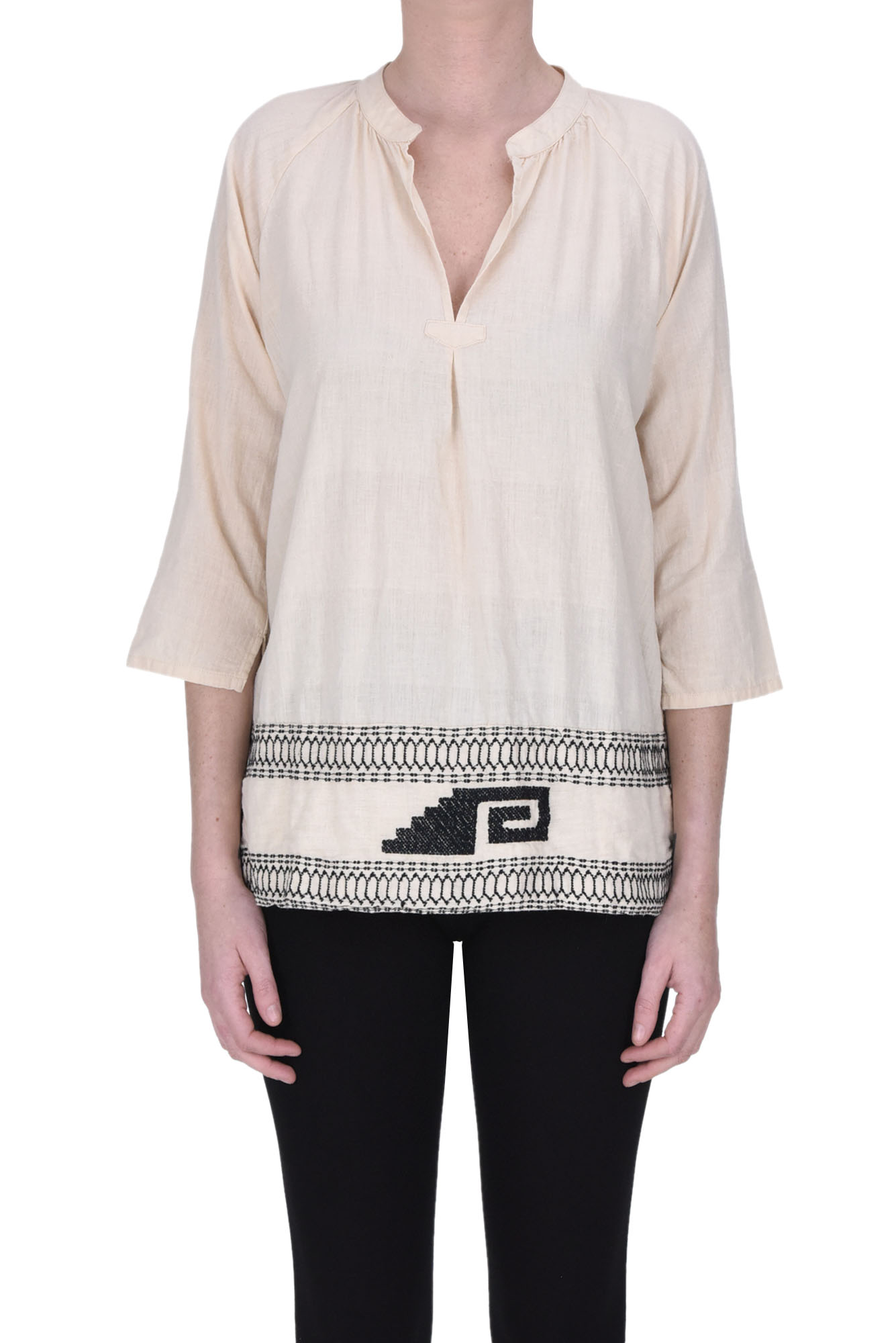 Shop Bsbee Embroidered Hem Blouse In Beige