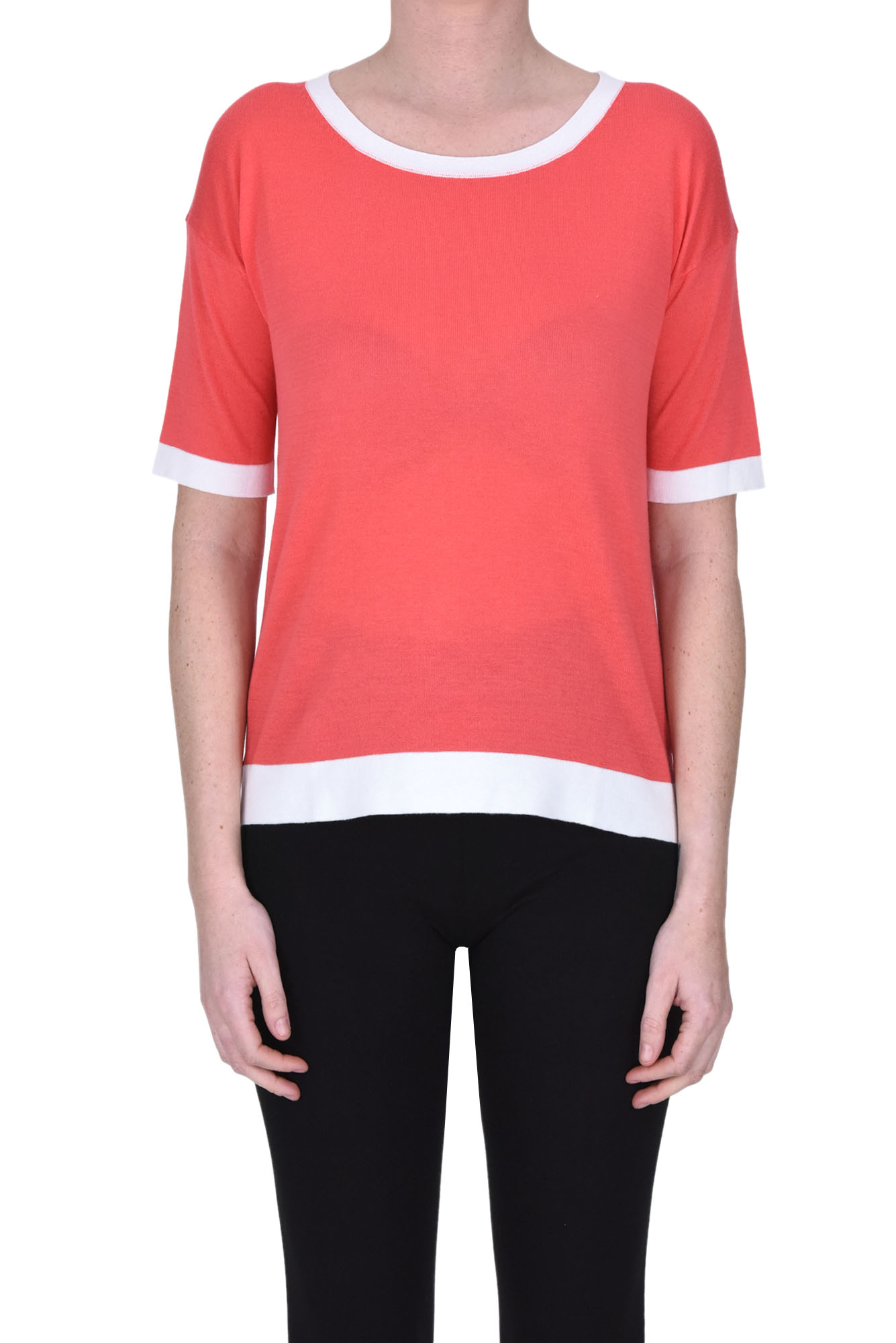 Anneclaire Contrasting Trims Pullover In Coral