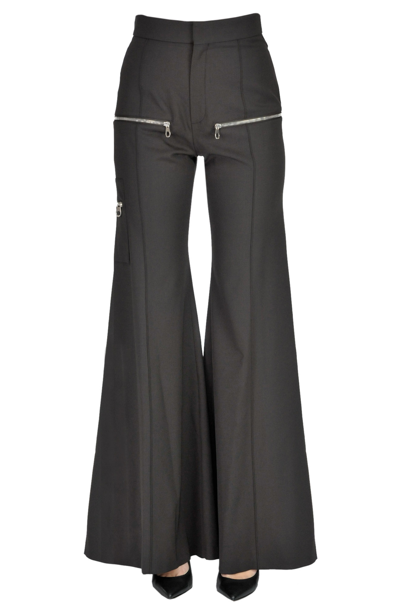 Chloé Flared Wool-blend Trousers In Dark Brown