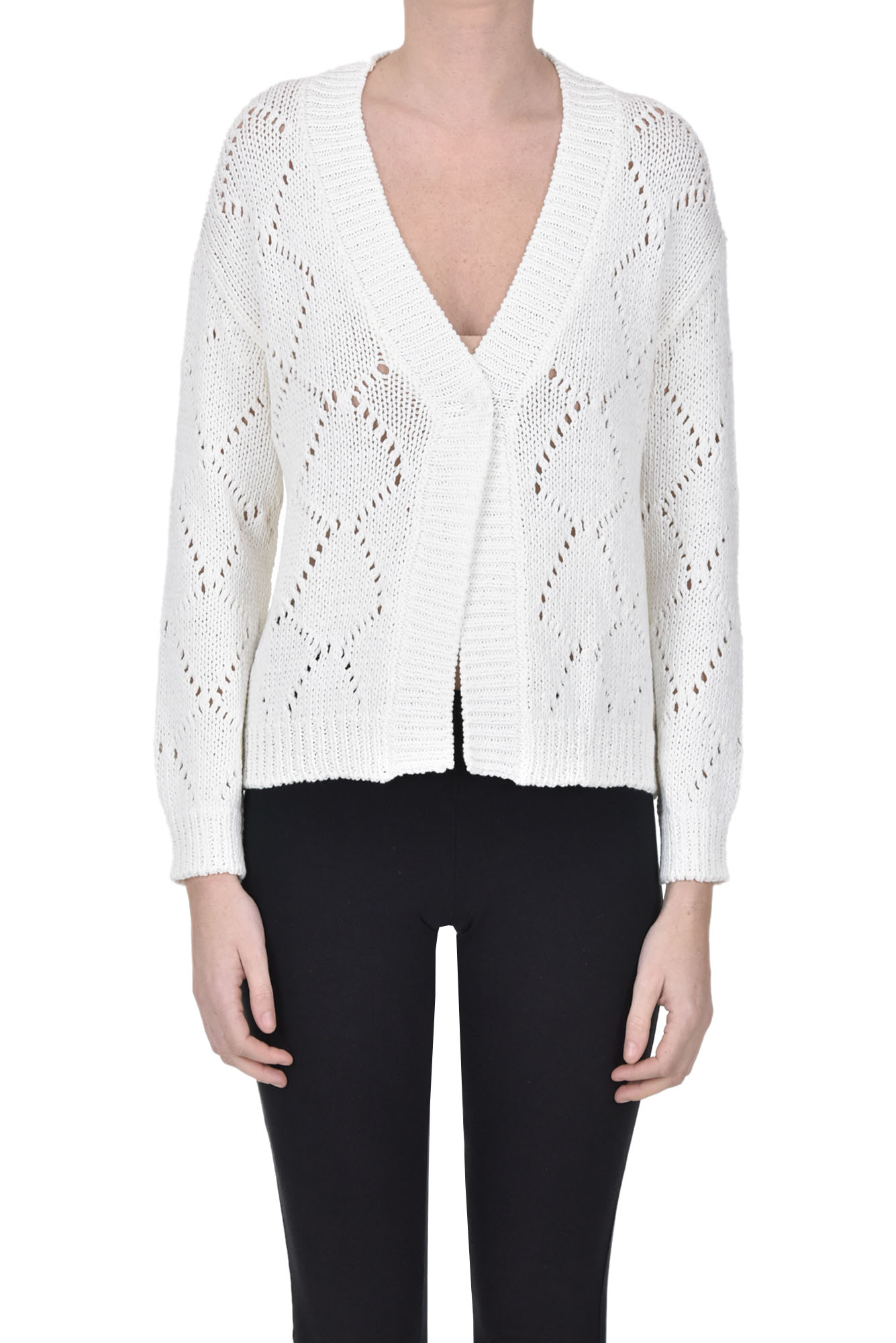 Anneclaire Woven Knit Cardigan In White