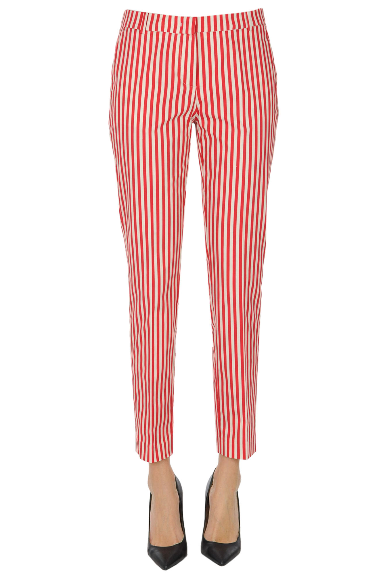 Pantaloni slim a righe in cotone