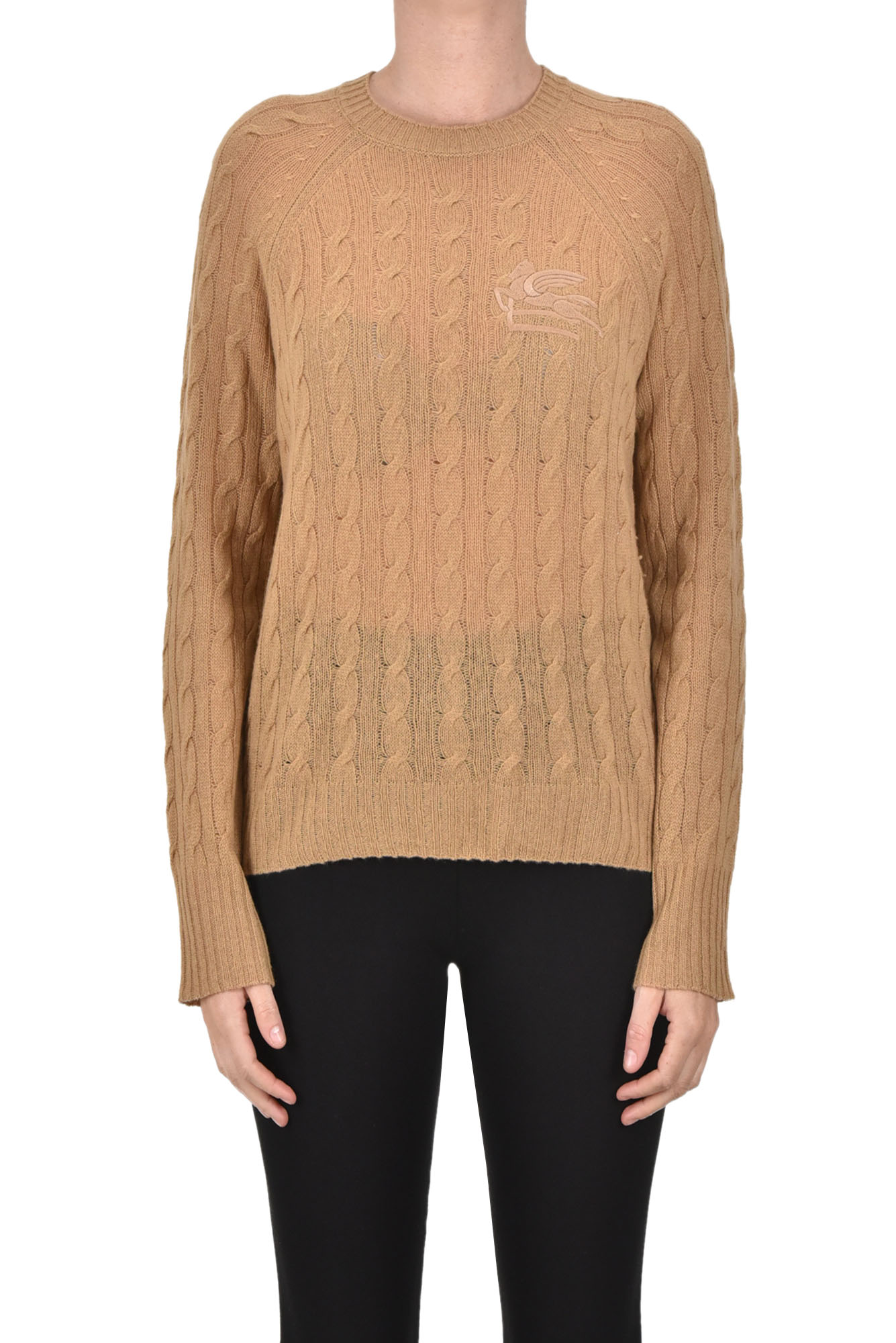 Shop Etro Woven Cashmere Pullover In Camel