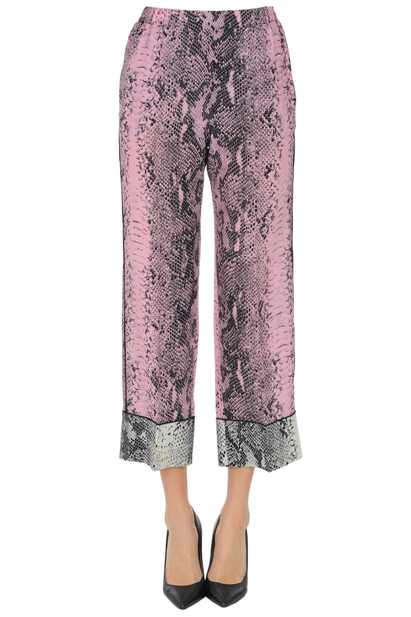 Pantaloni in seta stampa rettile
