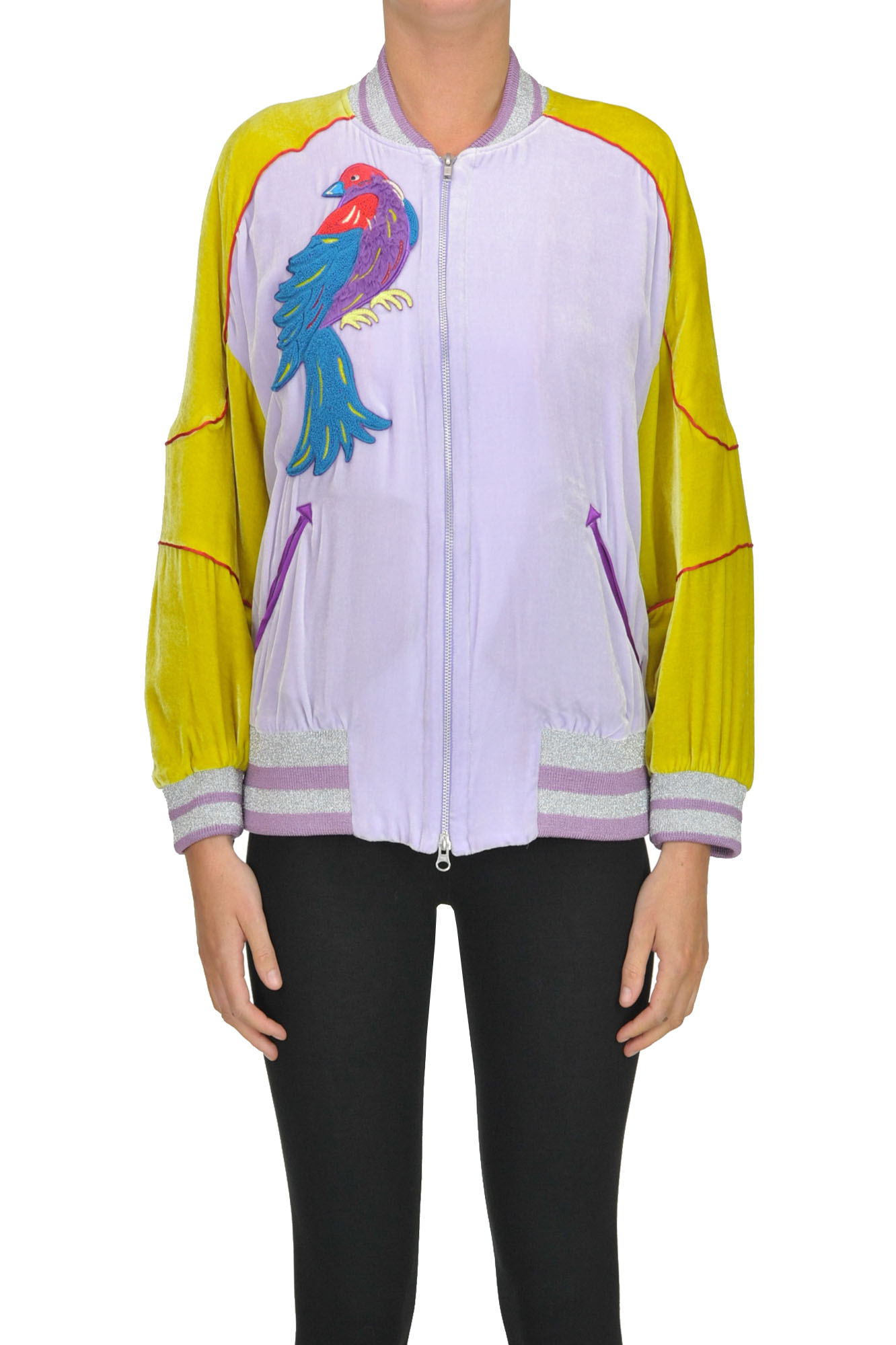 Tsumori Chisato Embroidered Velvet Bomber Jacket In Multicoloured