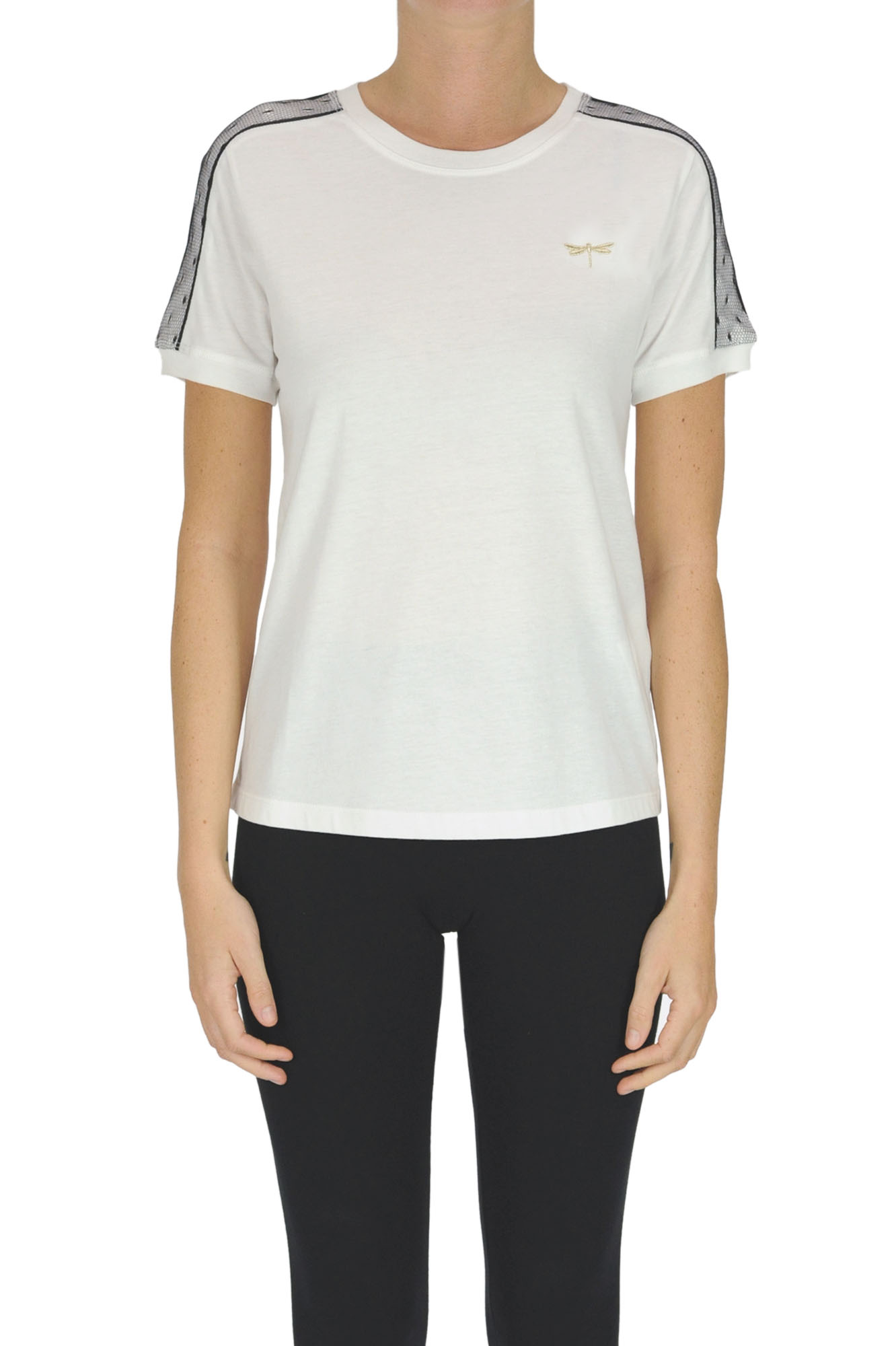 T-shirt in cotone con inserti in pizzo