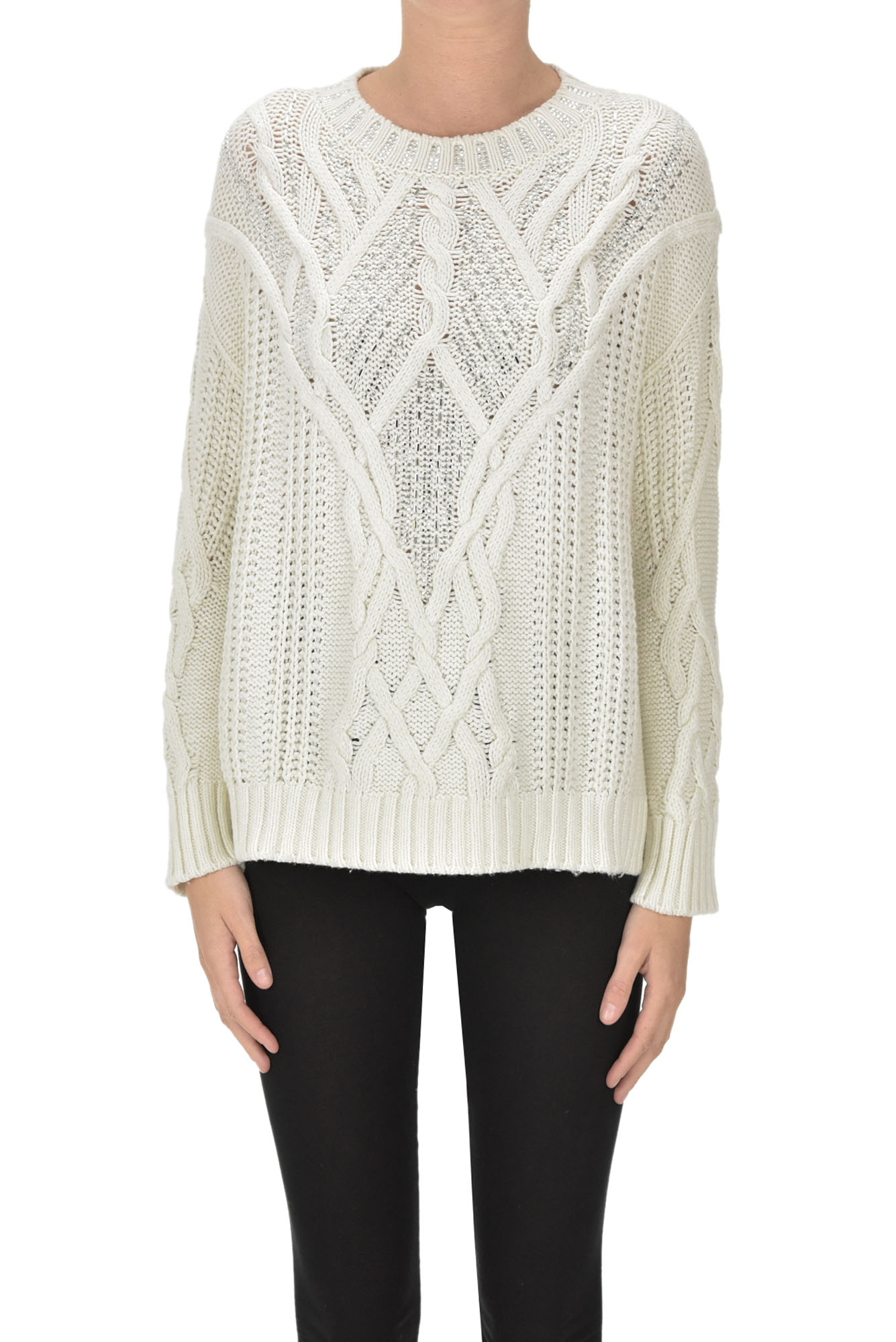 Pullover in maglia lavorata con strass