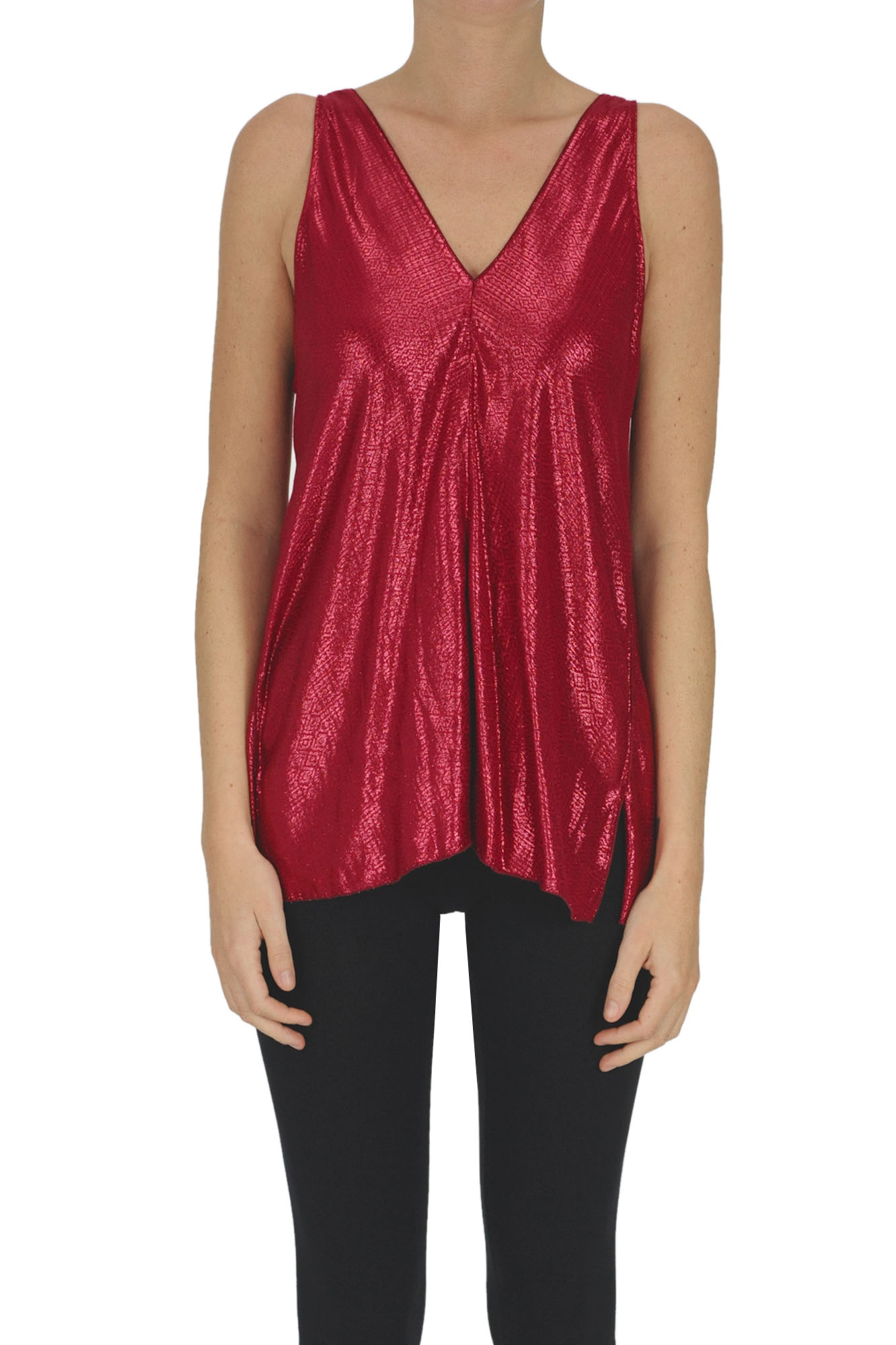 Top in tessuto jacquard metallizzato