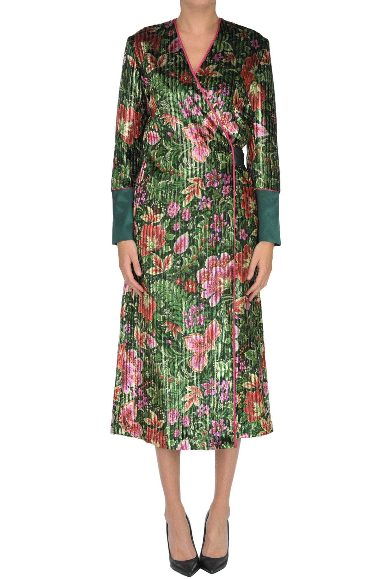 F.r.s For Restless Sleepers Velvet Kimono Dress In Dark Green
