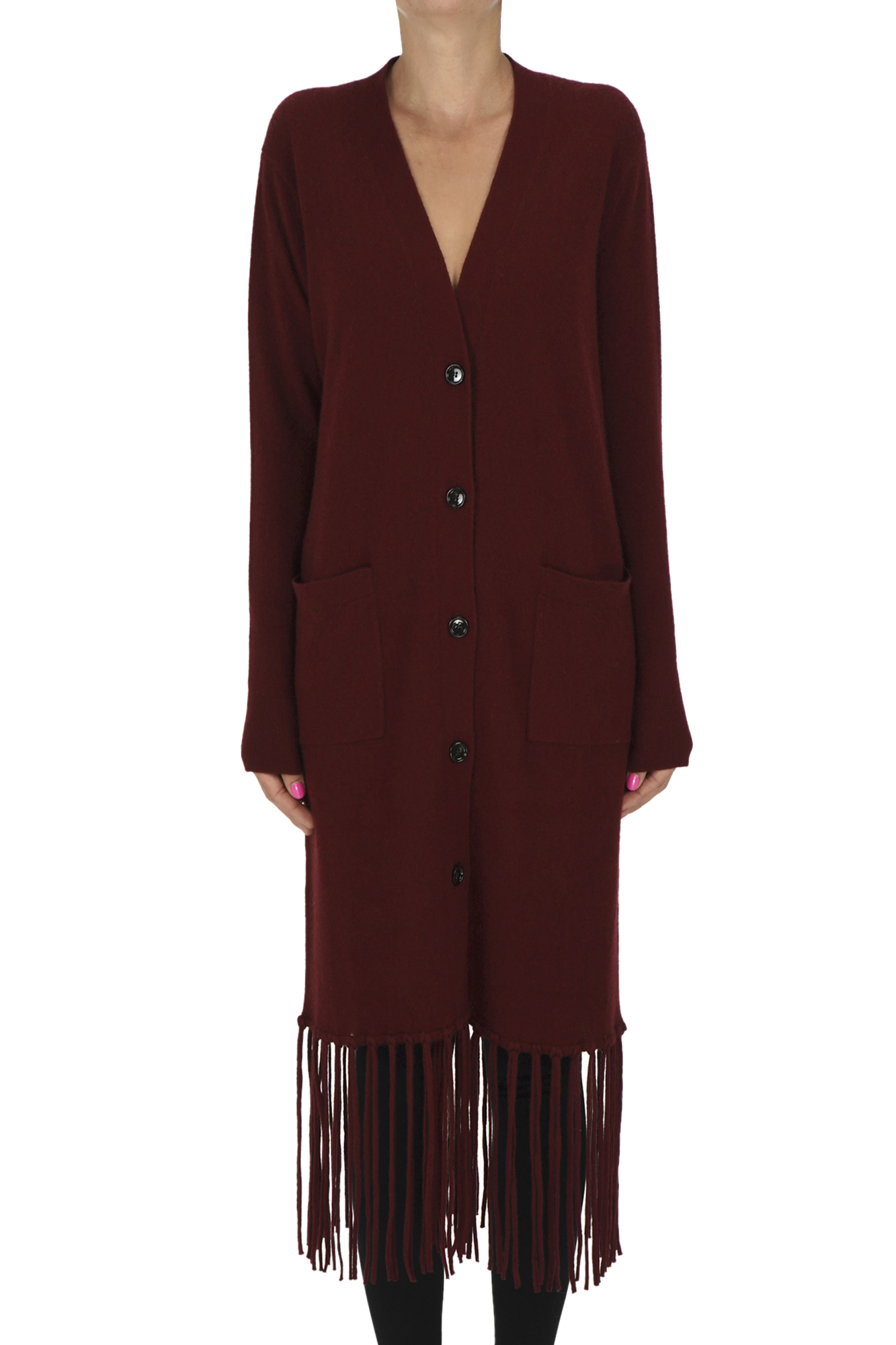 Allude Fringed Maxi Cardigan In Burgundy
