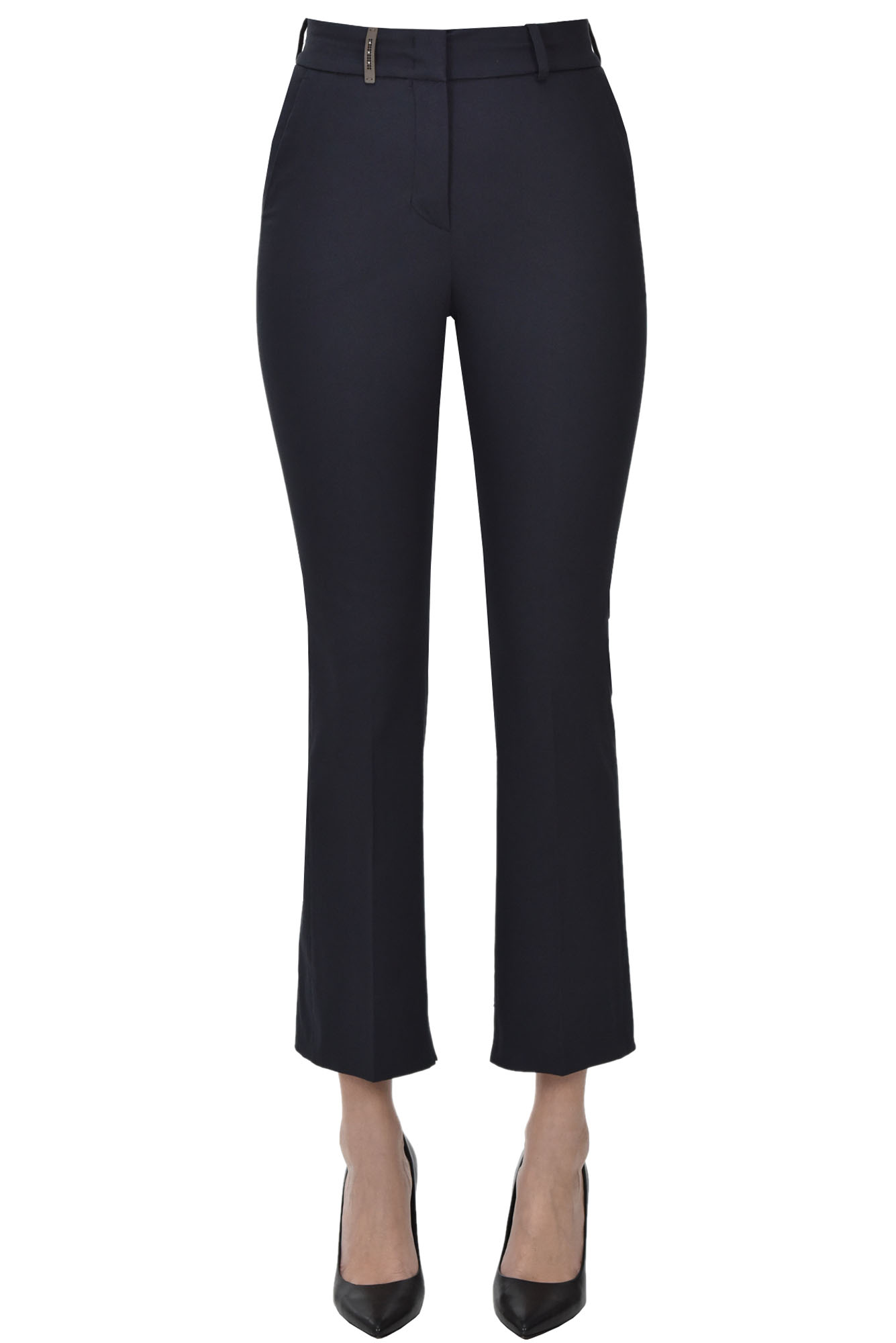 Peserico Cotton Trousers In Navy Blue