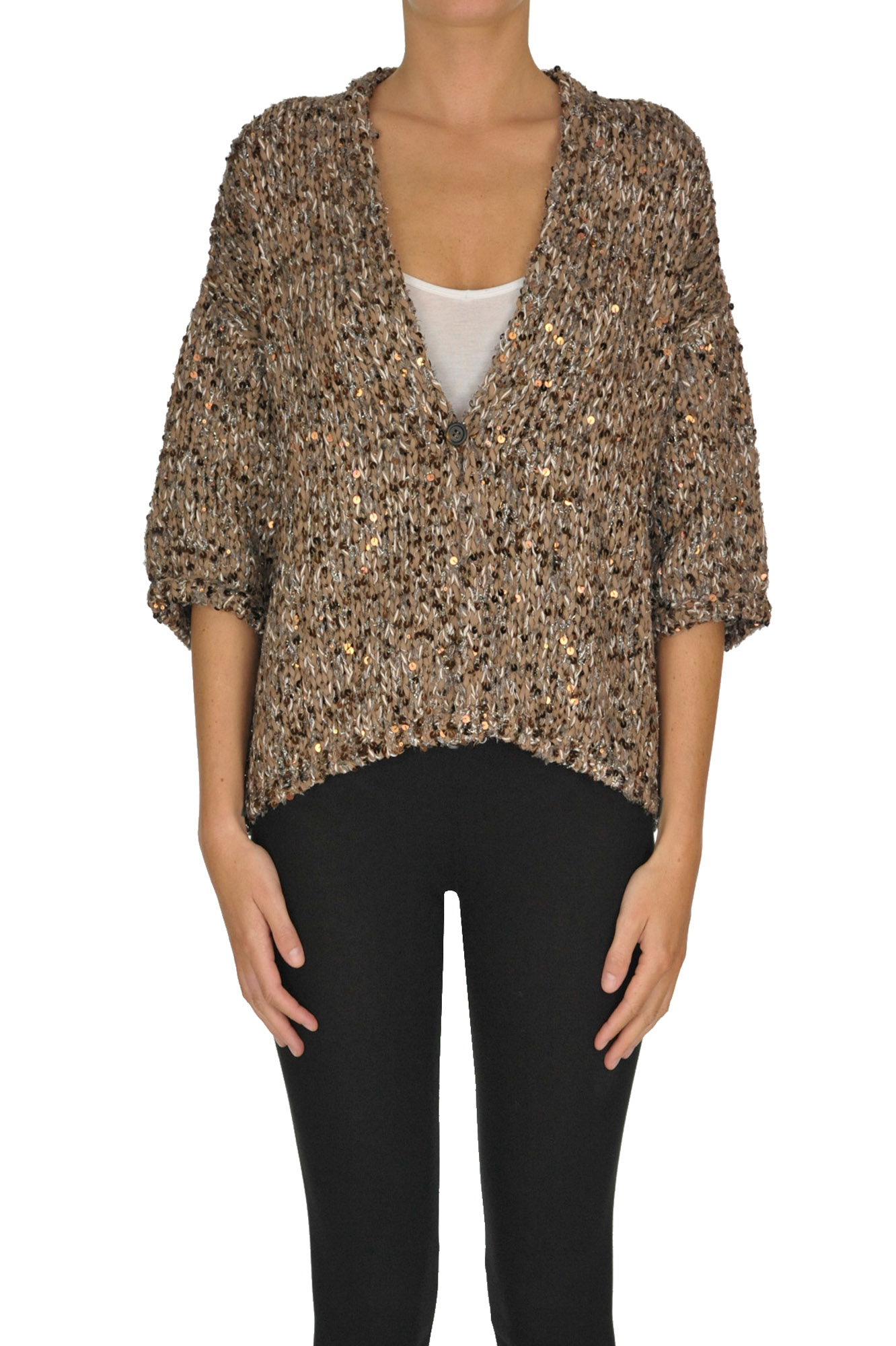 BRUNELLO CUCINELLI SEQUINED WOVEN KNIT CARDIGAN
